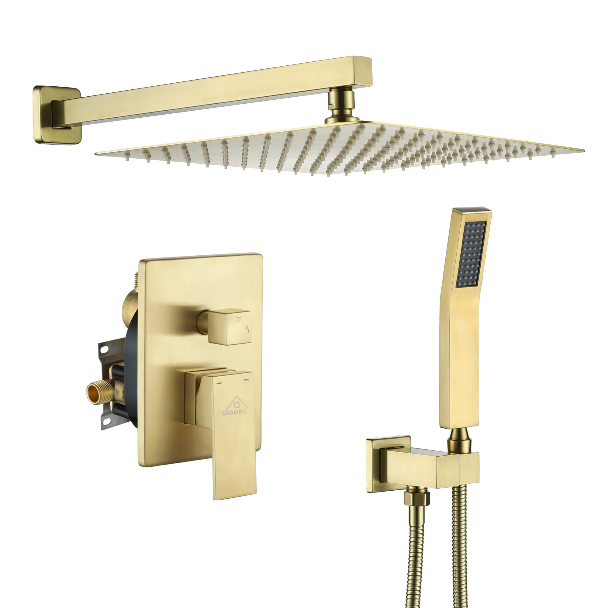 Casainc 2-Function Wall-Mounted/Ceiling-Mounted Shower System with Handheld Shower in Brushed Gold