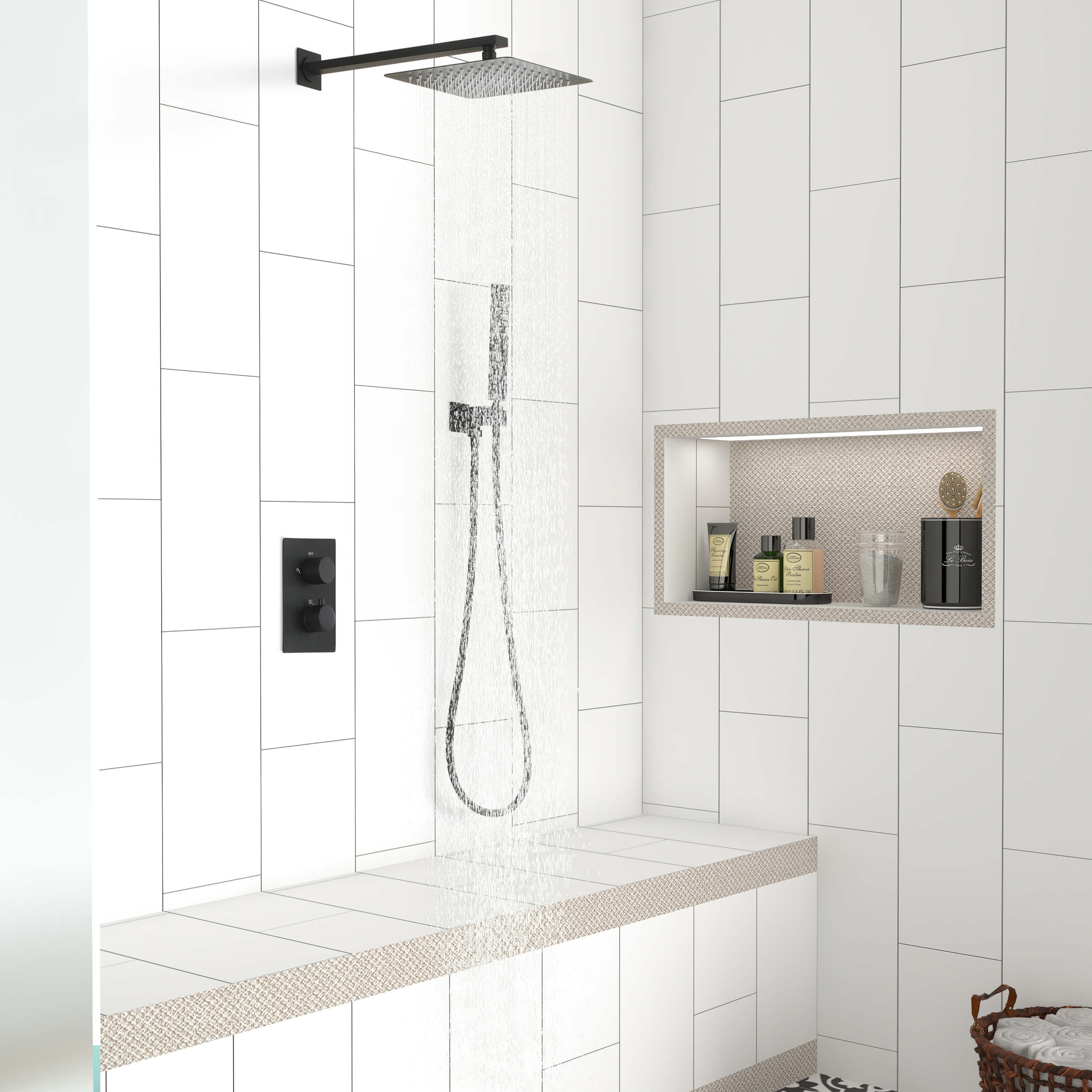 CASAINC Matte Black Wall Mounted Bathroom Shower Faucet Set