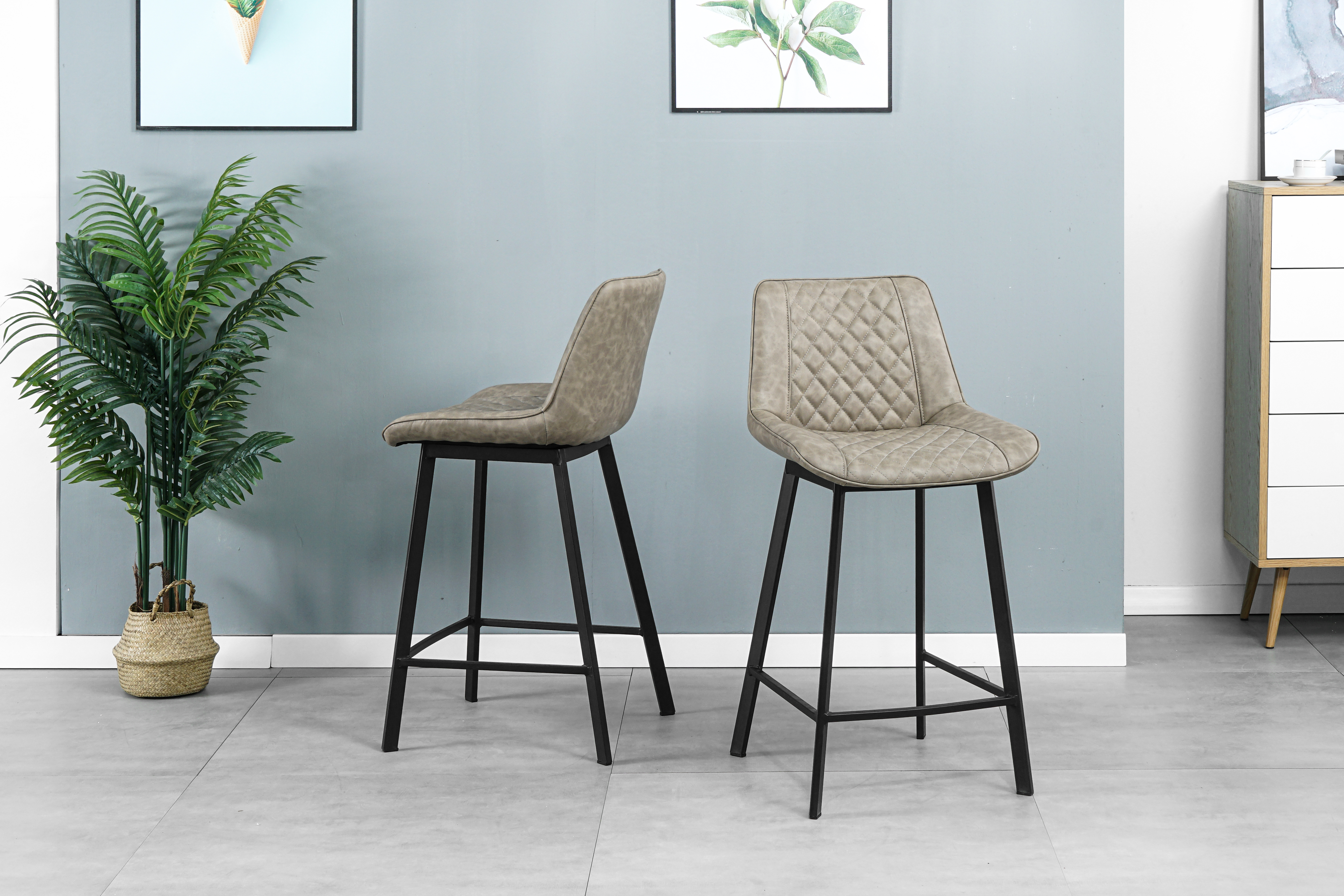 High quality modern cheap high bar stool Upholstered soft dark brown pu Leather bar chair(set of 2)-CASAINC