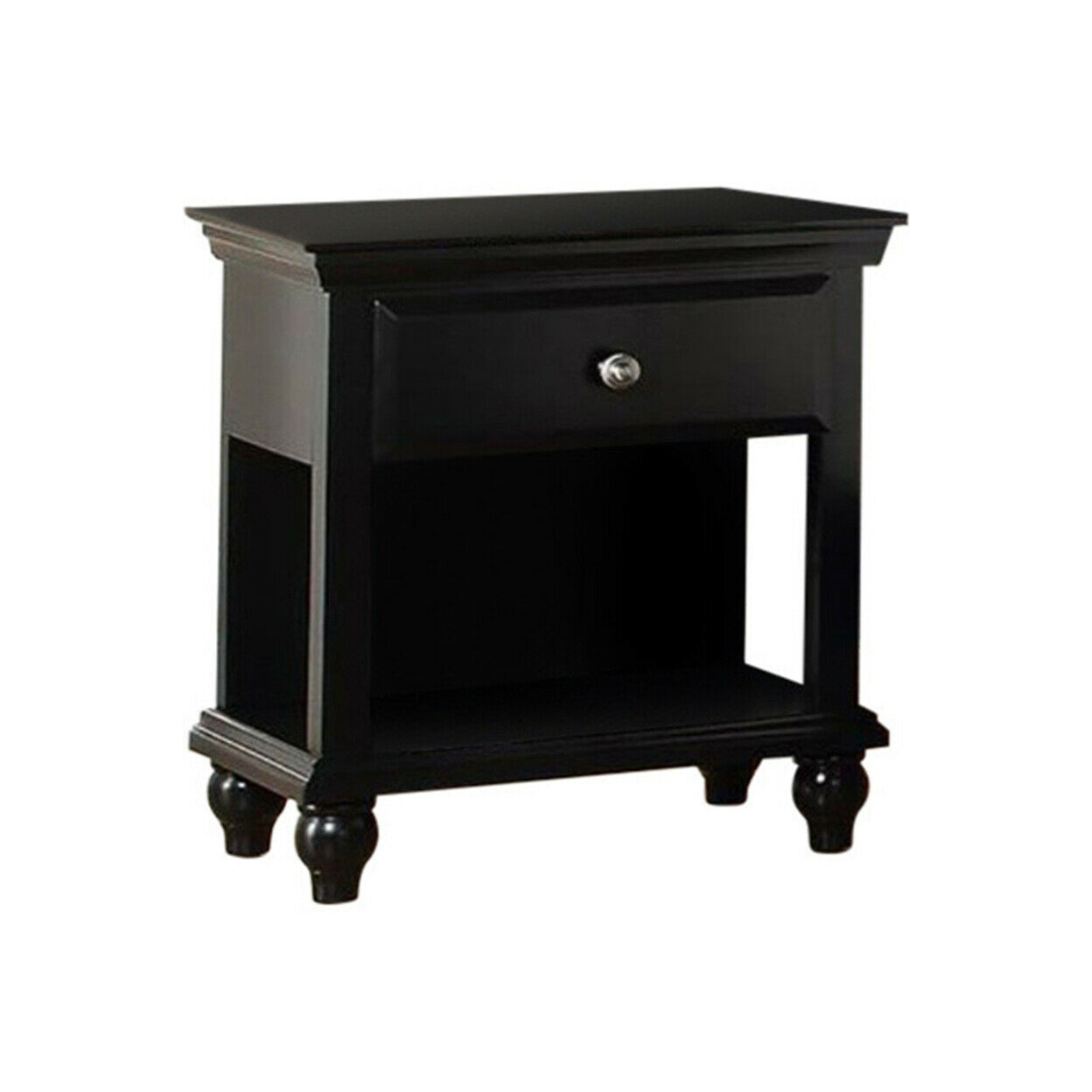 Lyndon Nightstand With One Drawer And Shelf In Black Finish-CASAINC