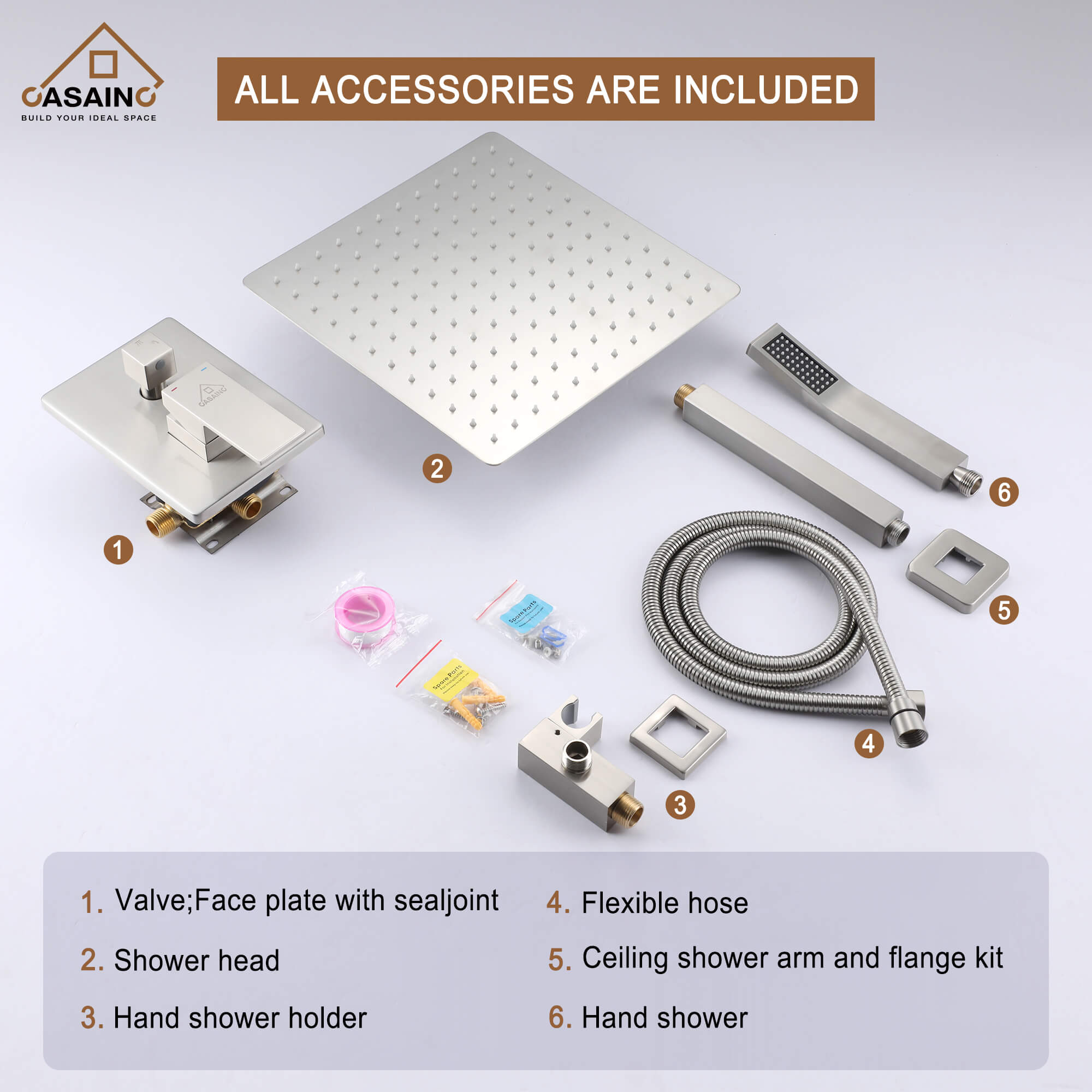 CASAINC 2-Function Shower System with Handheld Shower in Brushed Nickel/Matte Black