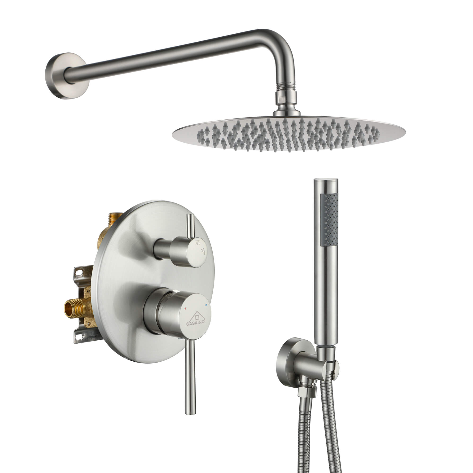 Casainc Brushed Nickel 2-Function Built-in Shower System with Handheld Shower