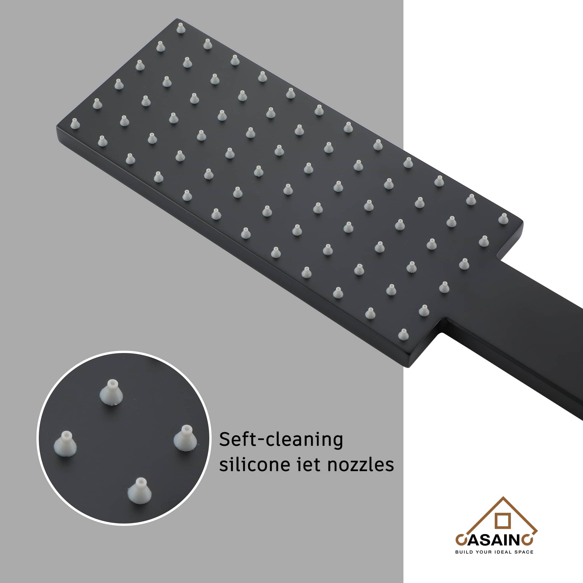 CASAINC Matte Black Shower System with Slide Bar and Rainfall Shower Head/Hand-Held Shower