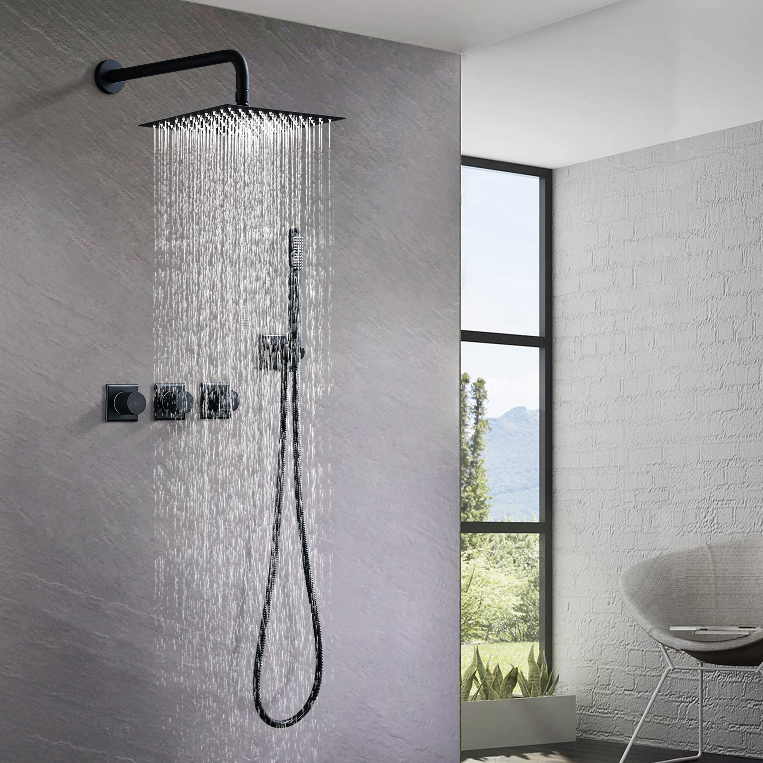 Combo Set Wall Mounted 10-Inch Square Rainfall Shower Head System