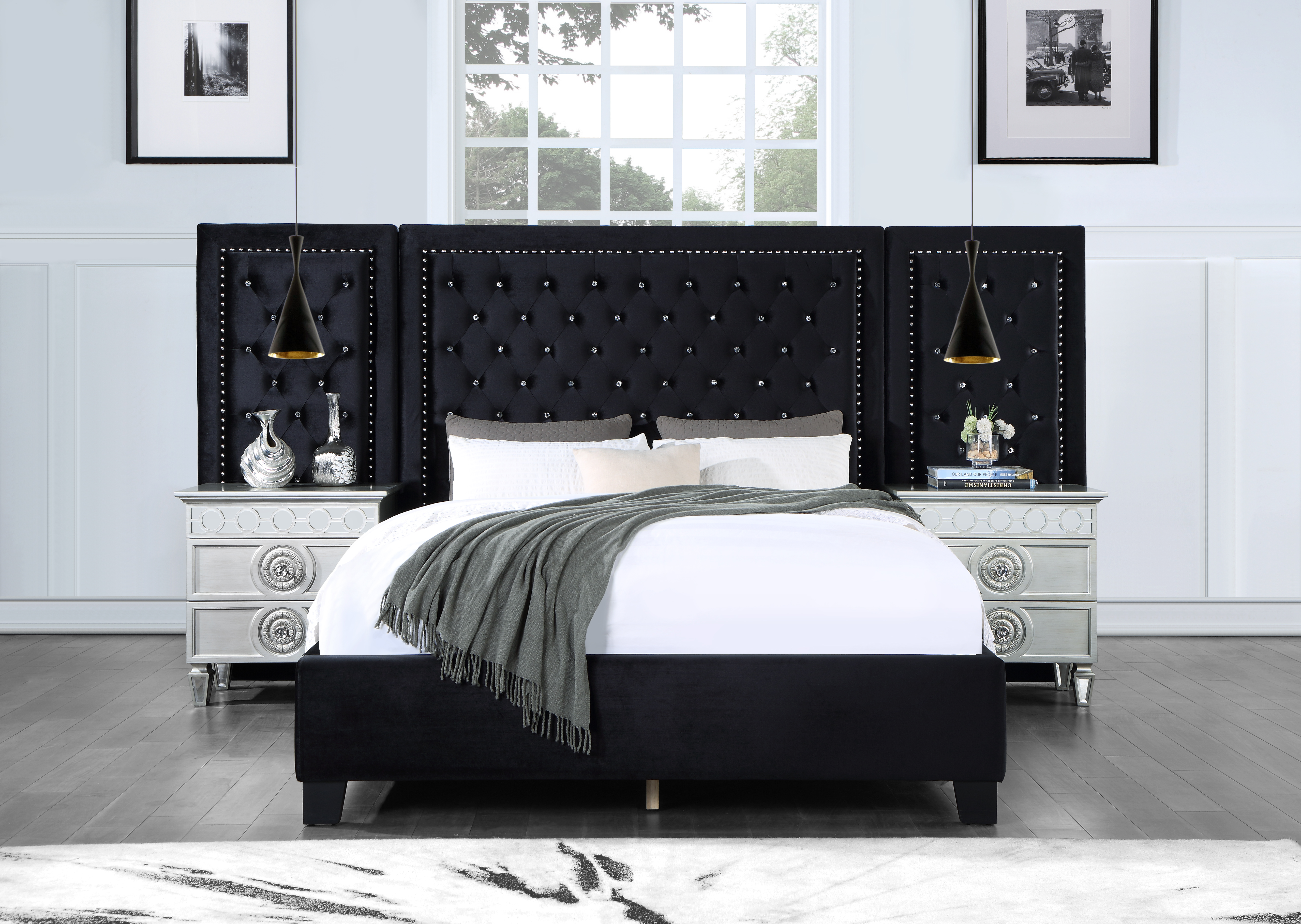 ACME Damazy Queen Bed, Black Velvet
