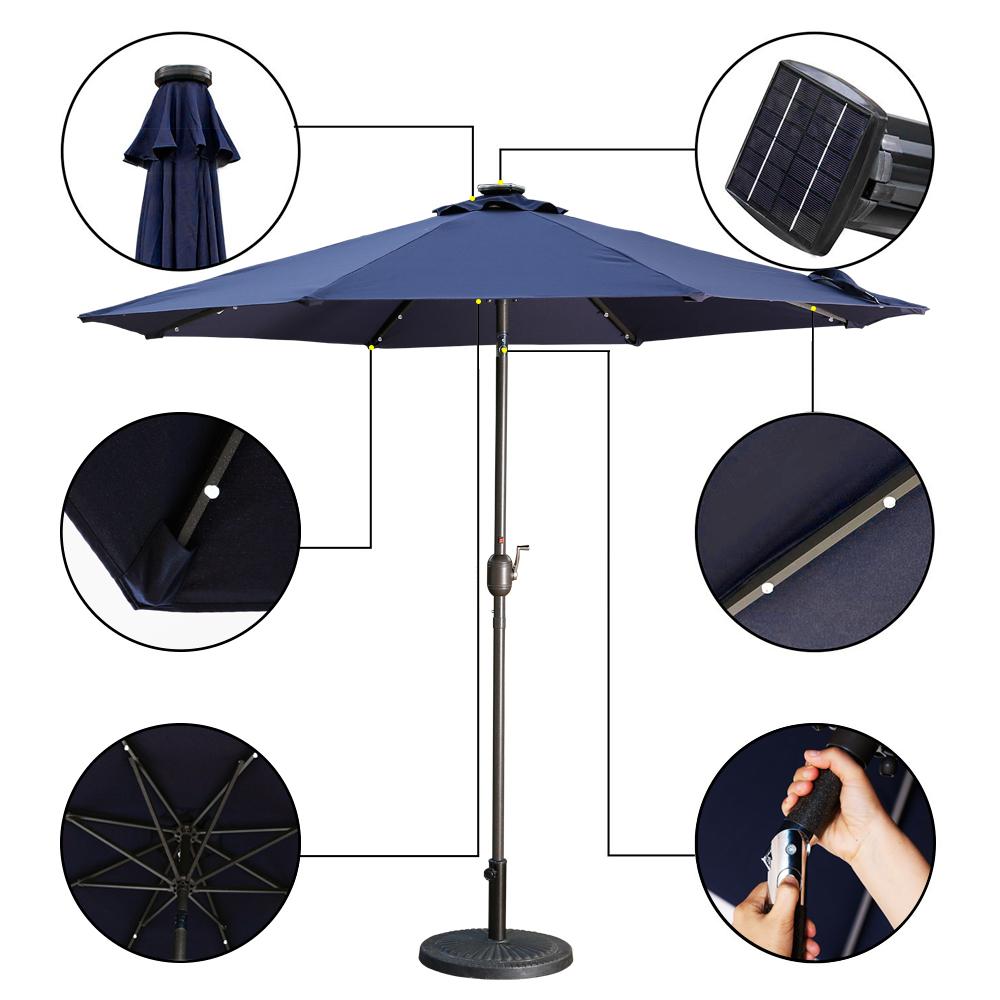 Casainc Outdoor Patio 9 ft. Aluminum Tilt Half Beach Umbrella in Navy Blue Without Base-CASAINC