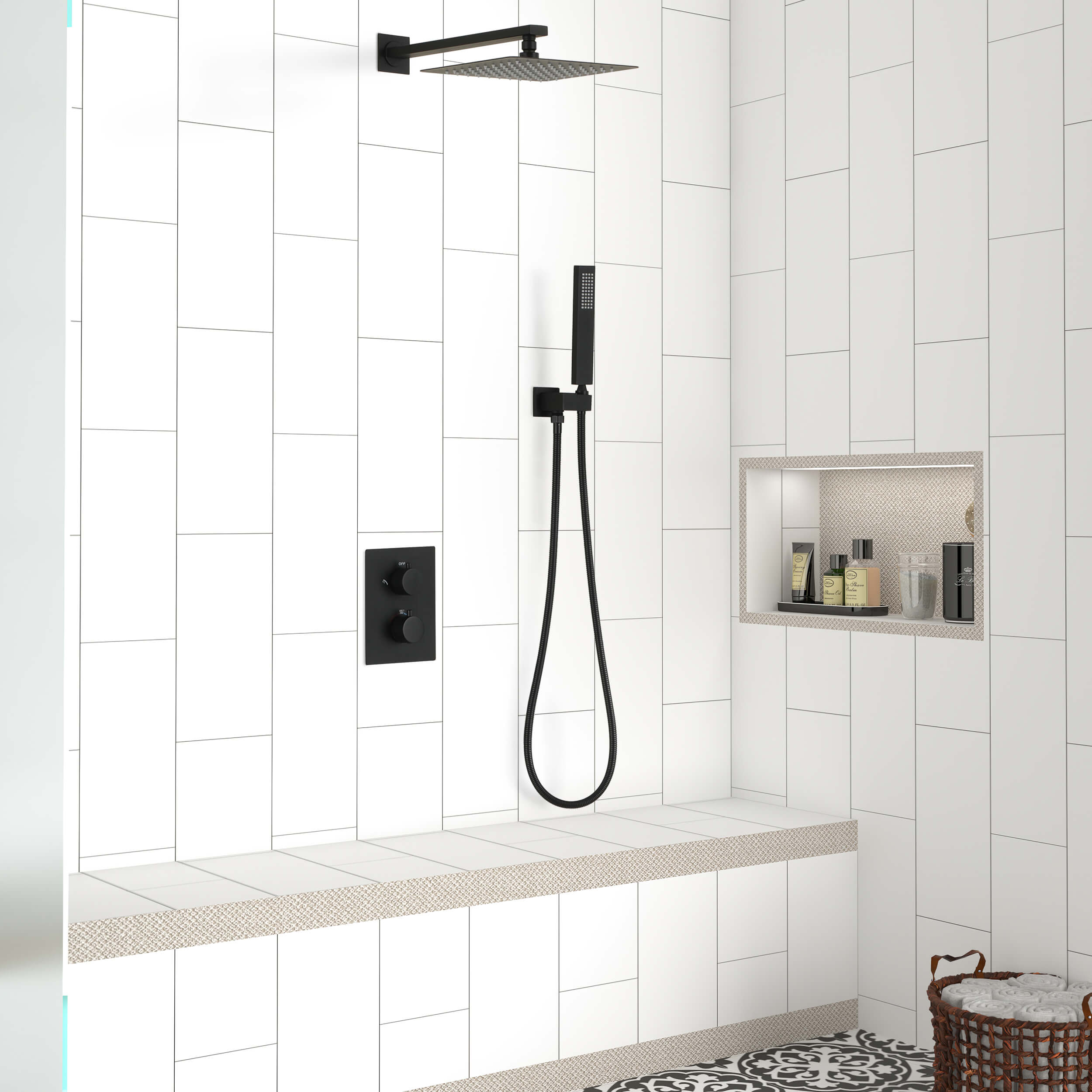 CASAINC Matte Black Wall Mounted Bathroom Shower Faucet Set
