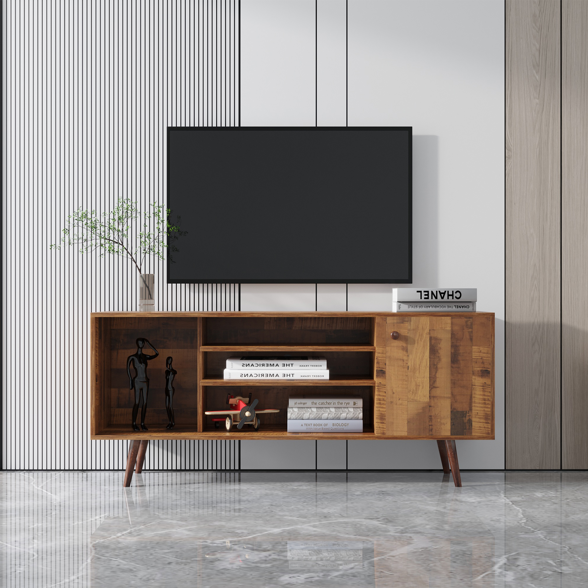 TV Stand Use in Living Room Furniture with 1 storage and 2 shelves Cabinet, high quality particle board,fir wood-CASAINC