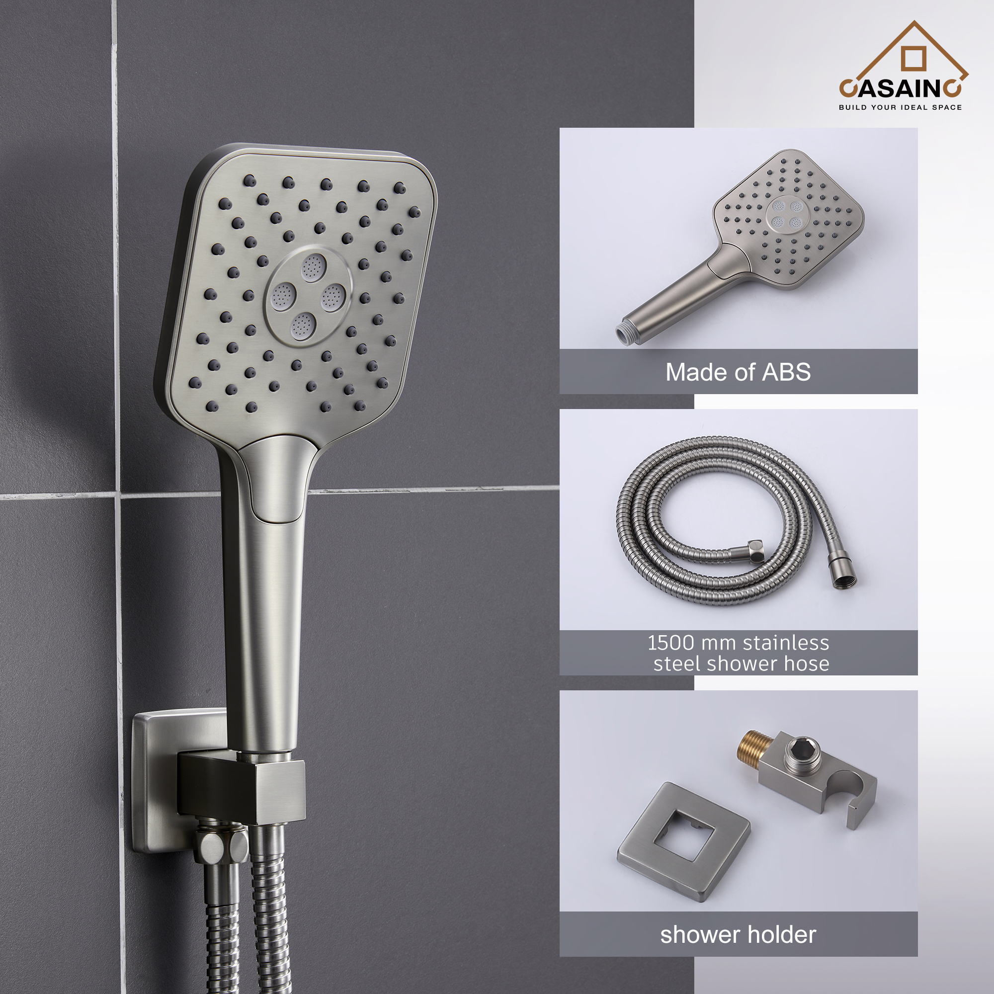 CASAINC 10 inch Square Wall-mounted rain shower faucet with pressure balanced valve