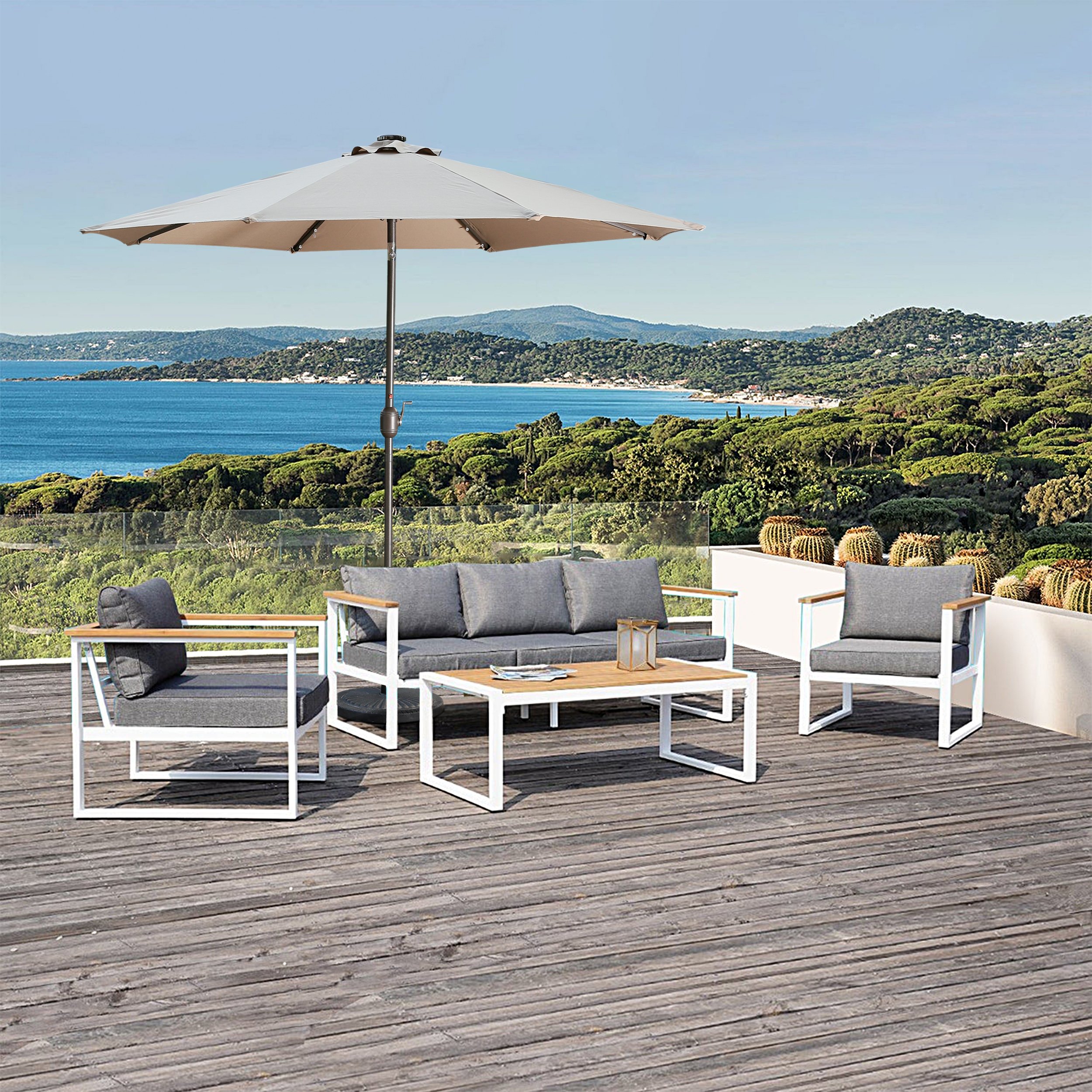 Casainc Outdoor Patio 9 ft. Aluminum Tilt Half Beach Umbrella in Sand Without Base-CASAINC