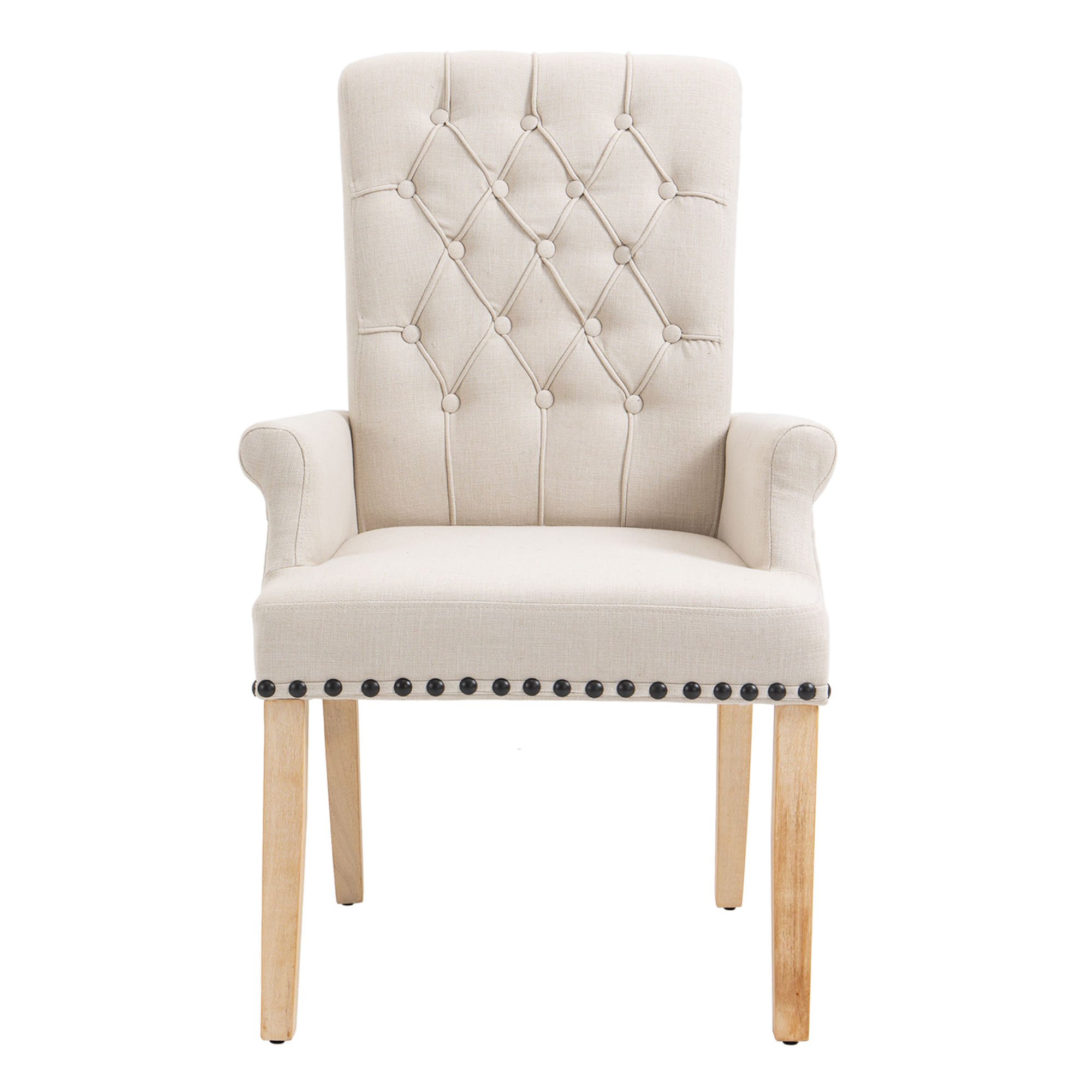 Contemporary Modern Linen Upholstered Dining Arm Chair (Wood Frame)-CASAINC