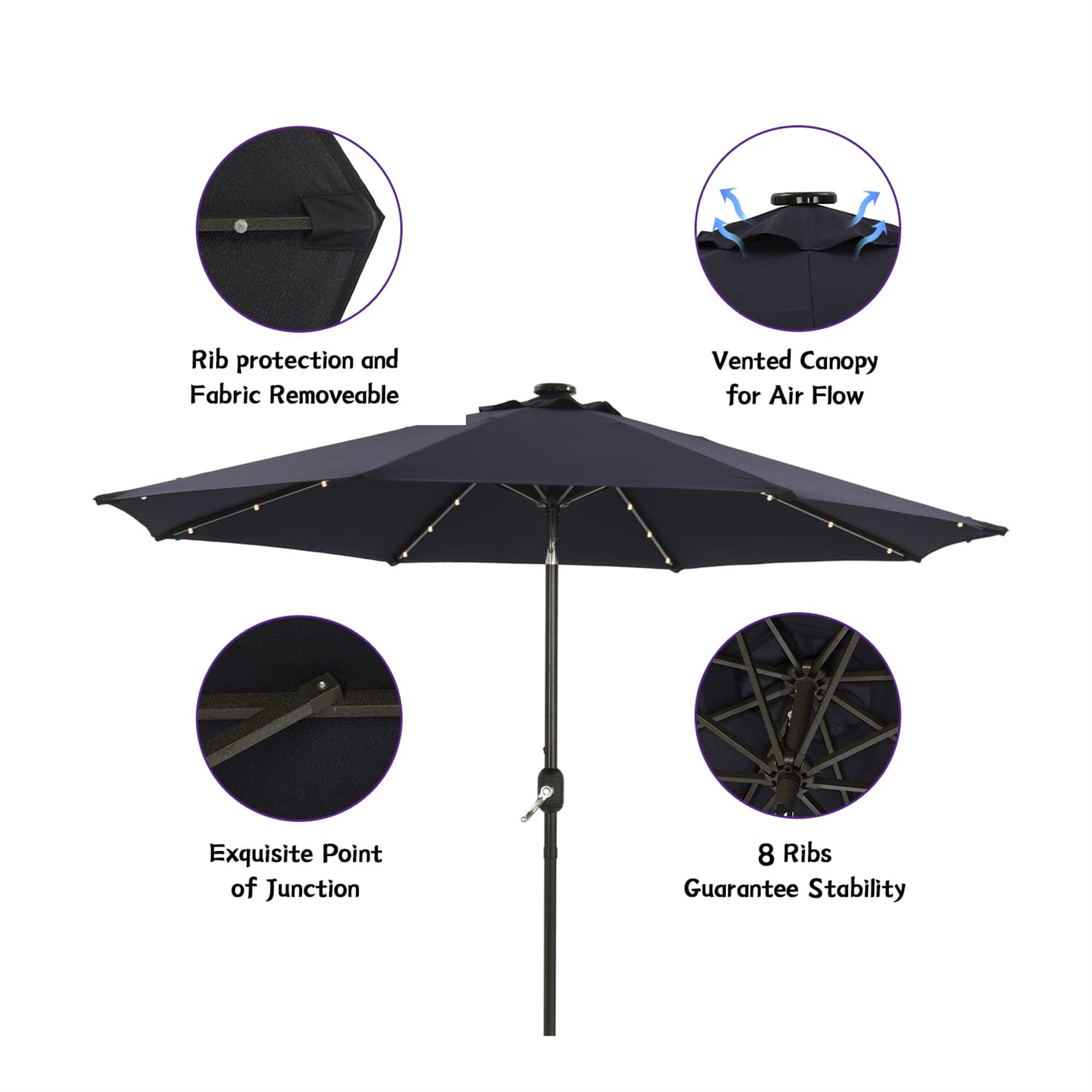 CASAINC 9Ft Patio Umbrella with 32 LED Solar Lights