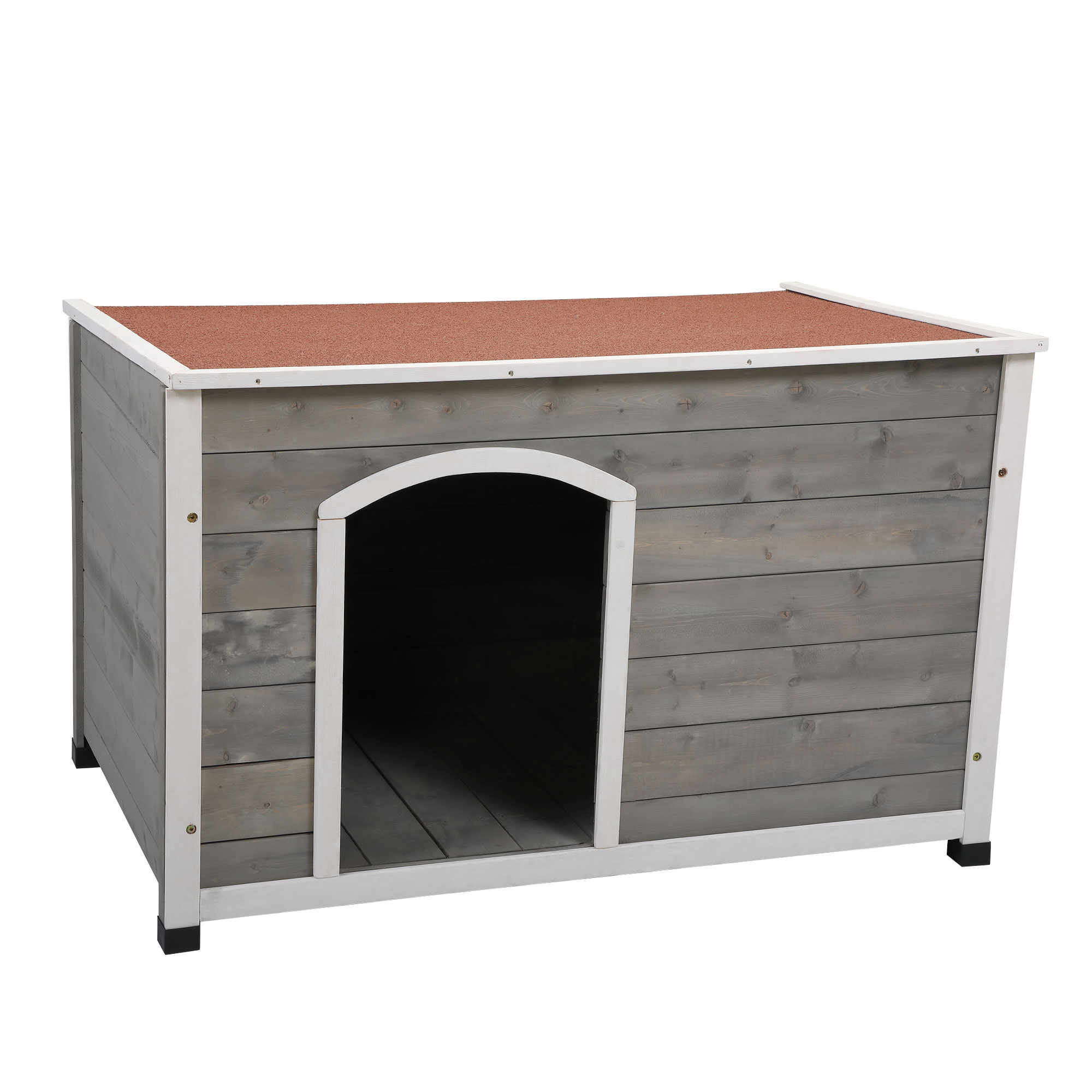 Outdoor Wood Dog House, Dog Cabin with Weatherproof Roof and Open Door, Easy to Clean-CASAINC