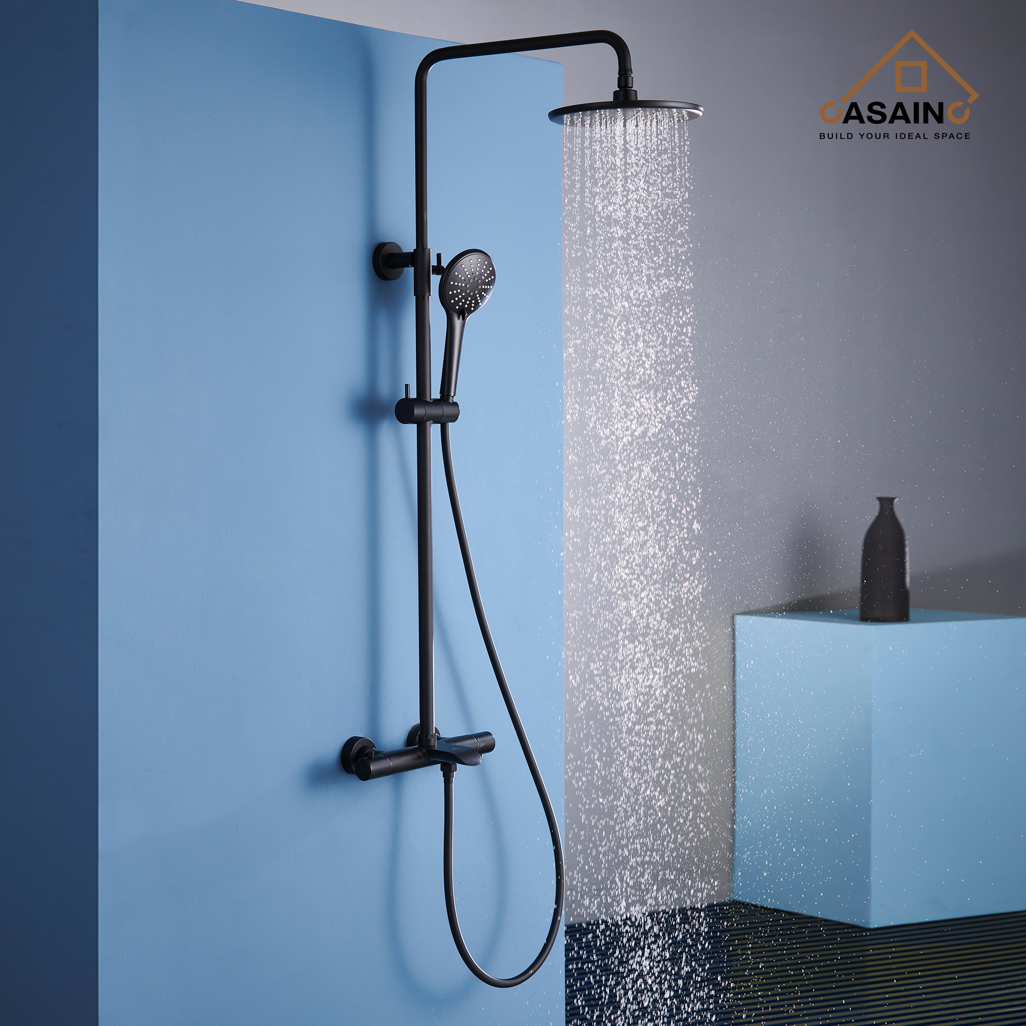 9" Thermostatic rain shower faucet  (matte black)-CASAINC