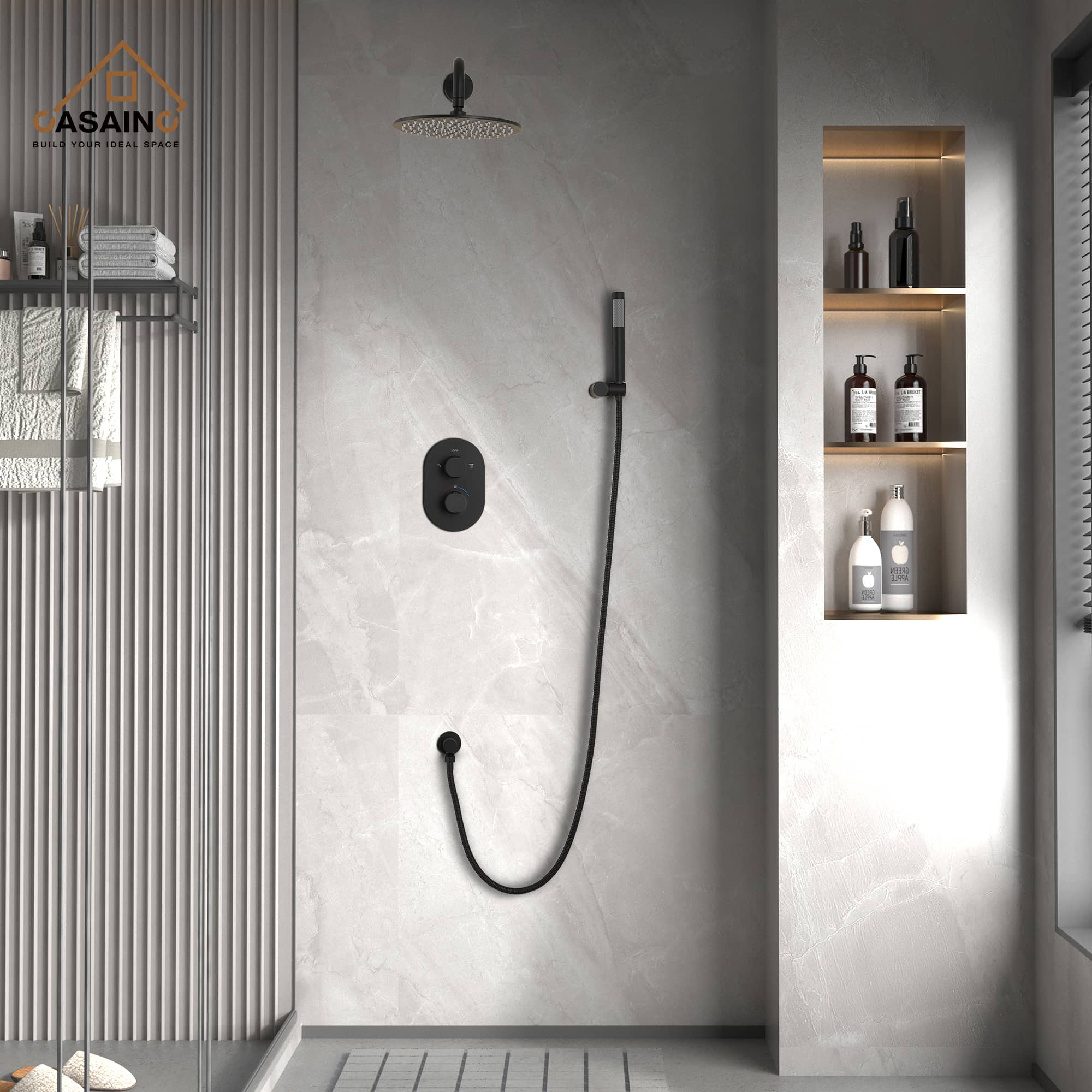 CASAINC 2-Function Matte Black 1-Handle Shower Faucet Valve with Hand-Held Shower