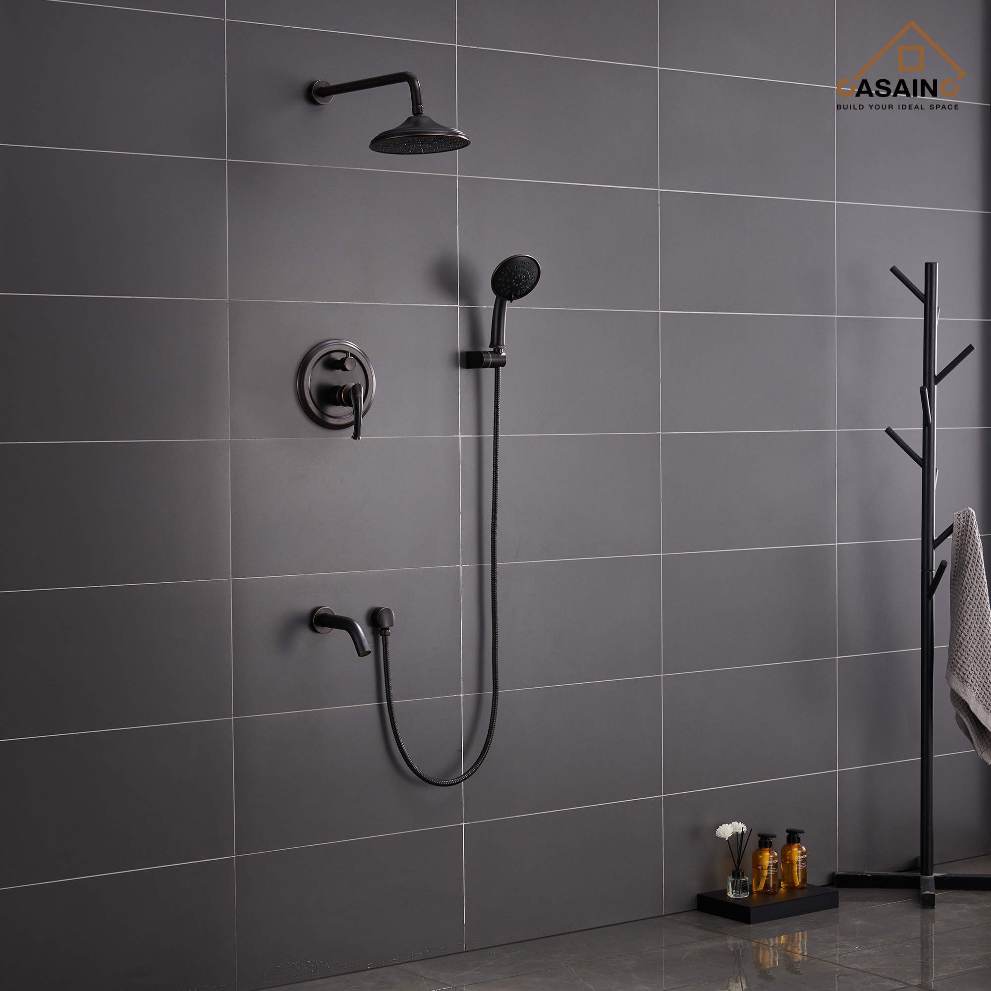 CASAINC 8.3 inch Wall-mounted rain shower faucet with pressure balanced valve