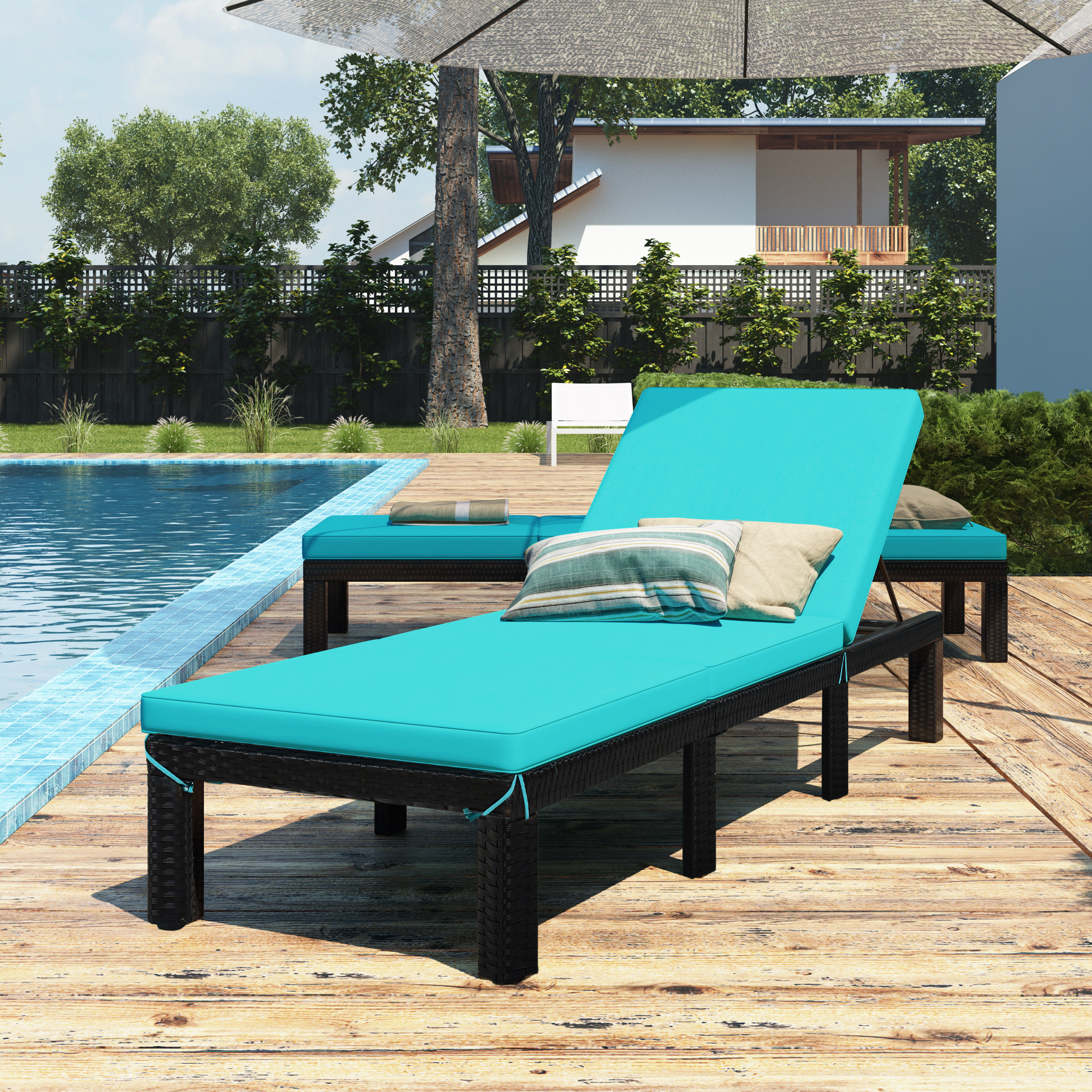 Adjustable Pool Chaise Lounge Chair Outdoor Patio Furniture PE Wicker W/Cushion 