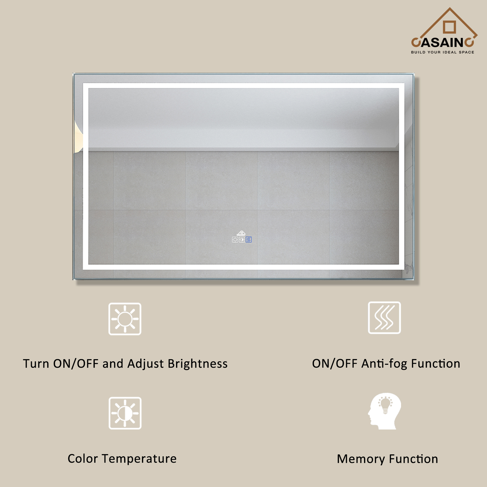 CASAINC Wall Mounted Modern LED Bathroom Mirror, Dimmable and Anti-Fog (60-in L × 36-in W)