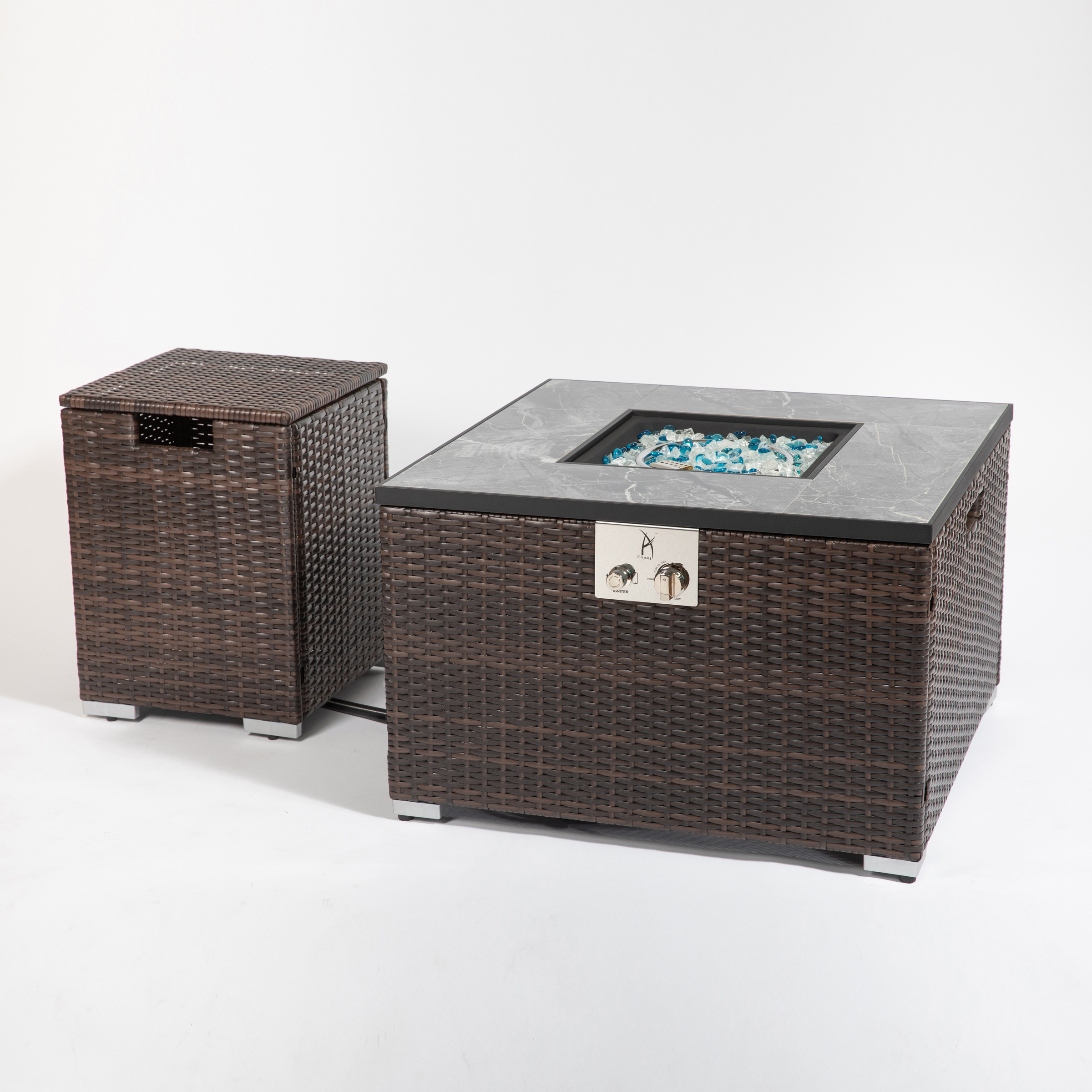 32in Square Fire Table with Ceramic Tile Tabletop with Propane Tank Cover