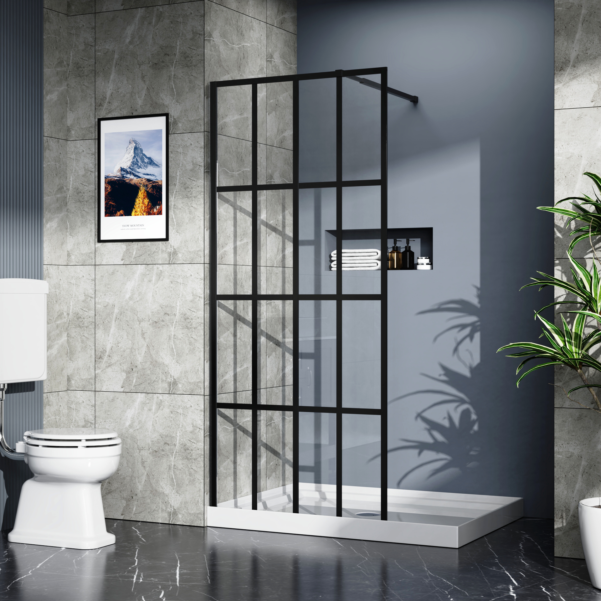Goodyo 34' X 72' Shower Door Walk-in Black Finish