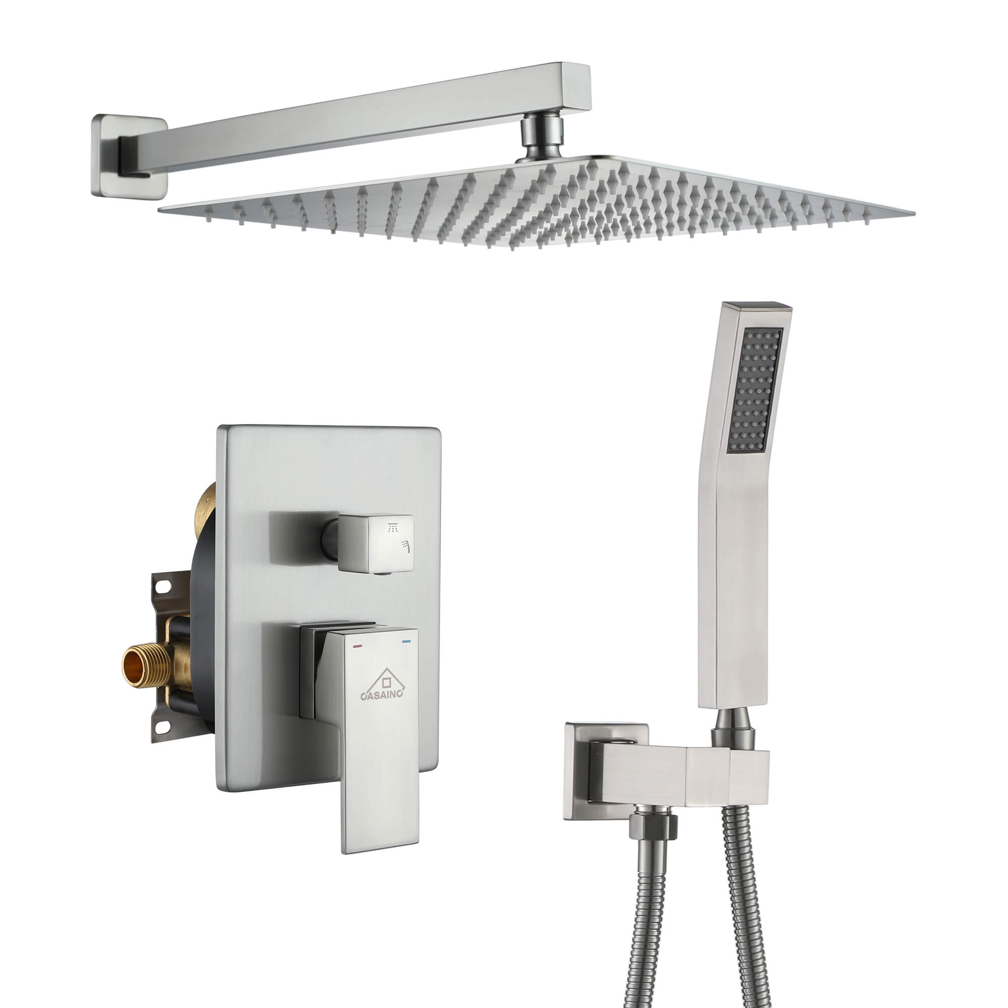 CASAINC 2-Function Shower System with Handheld Shower in Brushed Nickel/Matte Black