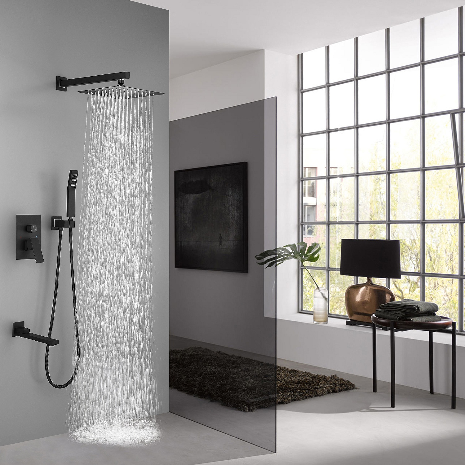 Shower System 10 Inch Square Bathroom Luxury Rain Mixer Shower Combo Set-CASAINC