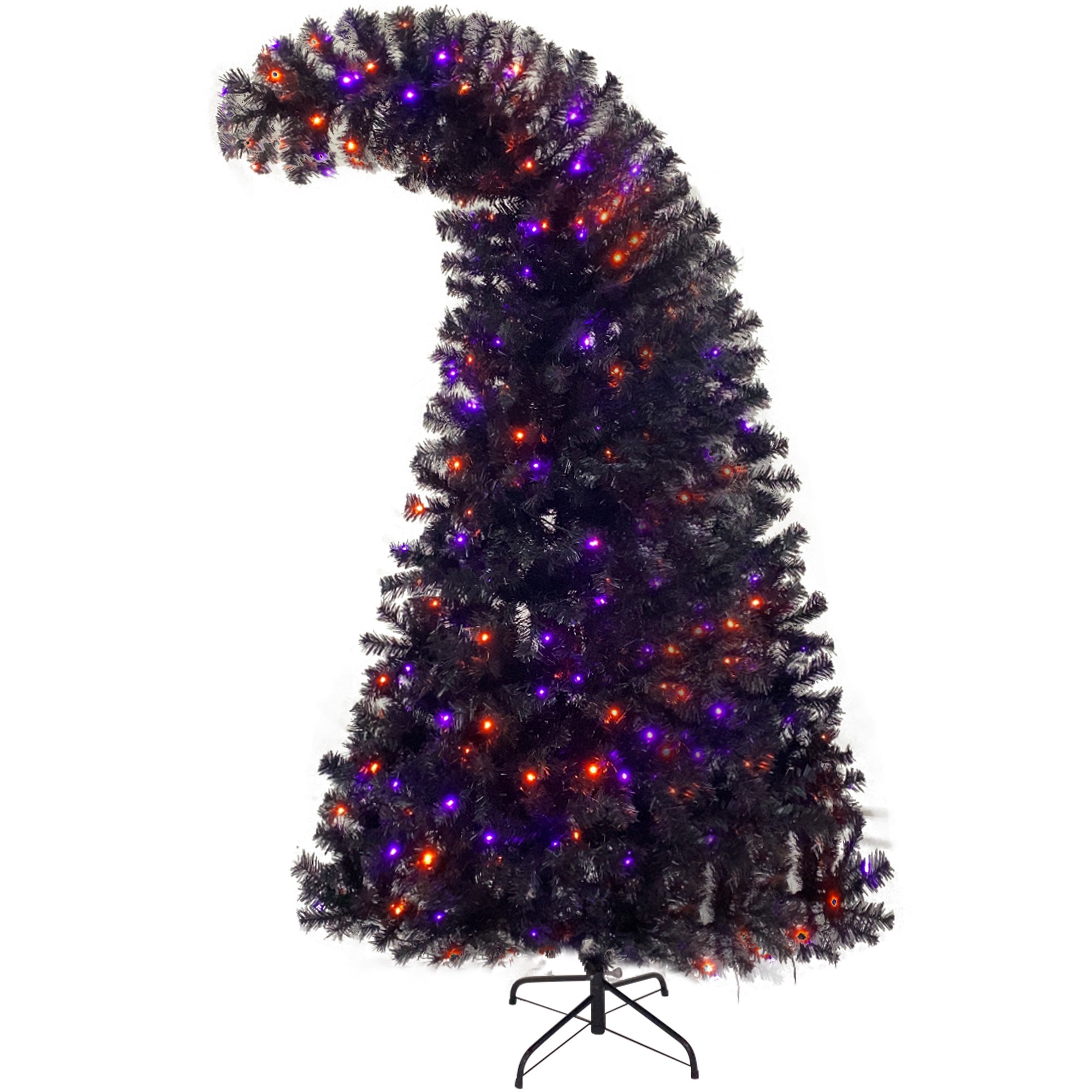 6FT Hinged Fraser Fir Artificial Fir Bent Top Christmas Tree, Bendable Grinch Style Christmas Tree Holiday Decoration w/1,080 Lush Branch Tips, 250 LED Lights