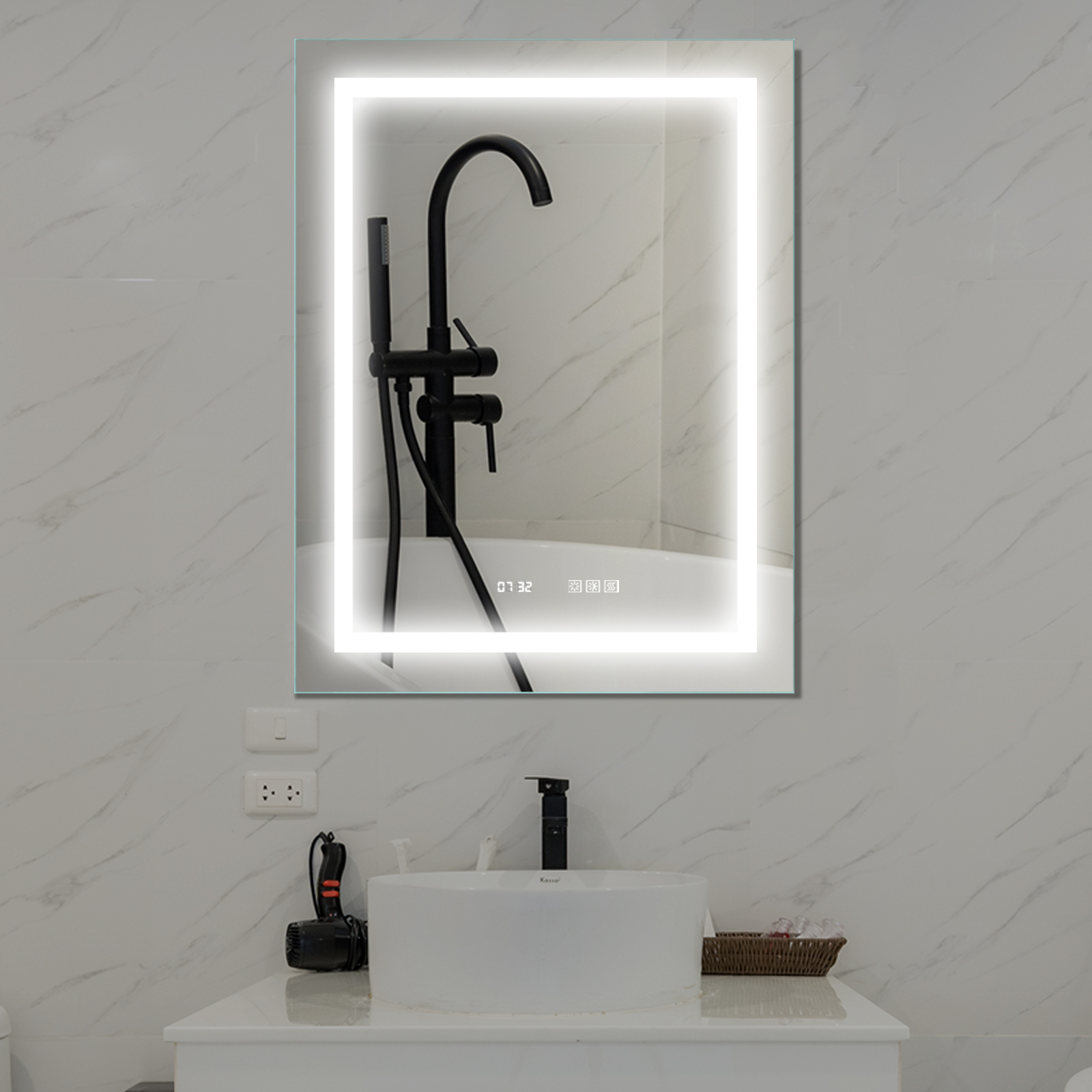 LED Bathroom Vanity Mirror, 36 x 28 inch, Anti Fog, Night Light, Time,Temperature,Dimmable,Color Temper 3000K-6400K,90+ CRI,Vertical Wall Mounted Only-CASAINC