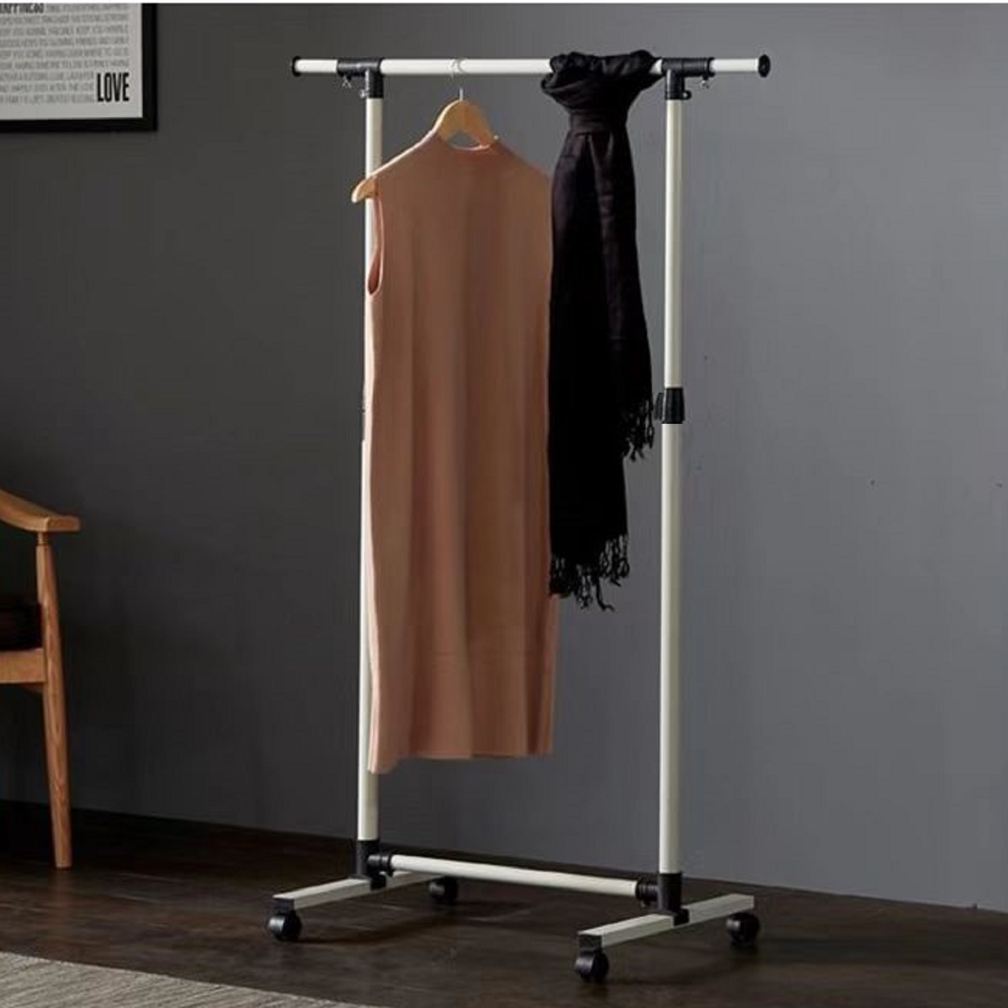Standard Rod Clothing Garment Rack, Rolling Clothes Organizer on Wheels for Hanging Clothes, steel