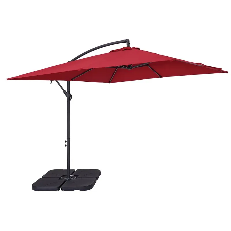 8.5Ft Square Outdoor Market Cantilever Patio Umbrella with Push Button Tilt and Base in Red