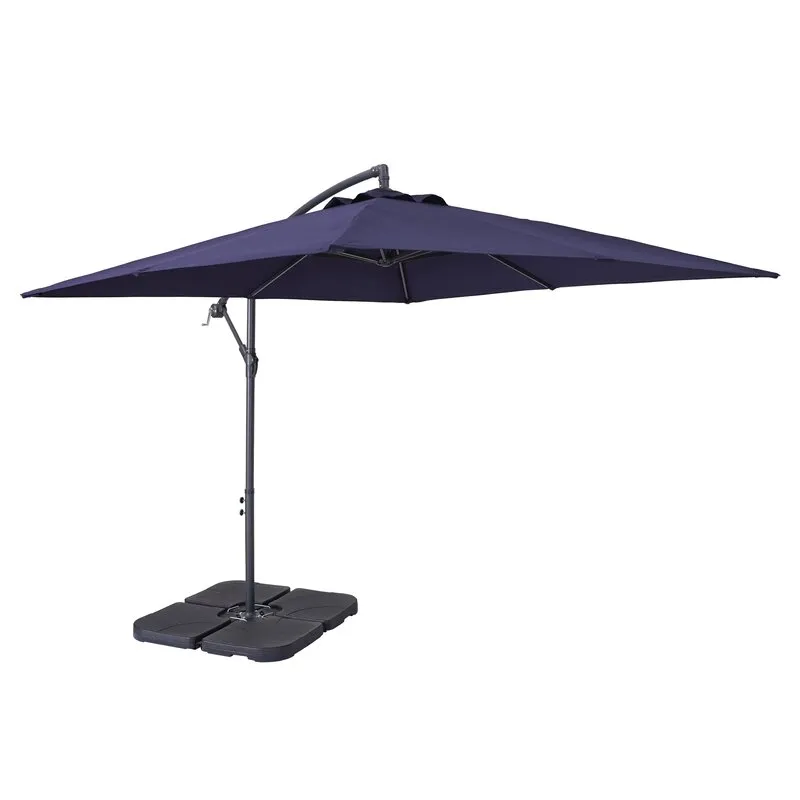 8.5Ft Square Outdoor Market Cantilever Patio Umbrella with Push Button Tilt and Base in Navy Blue