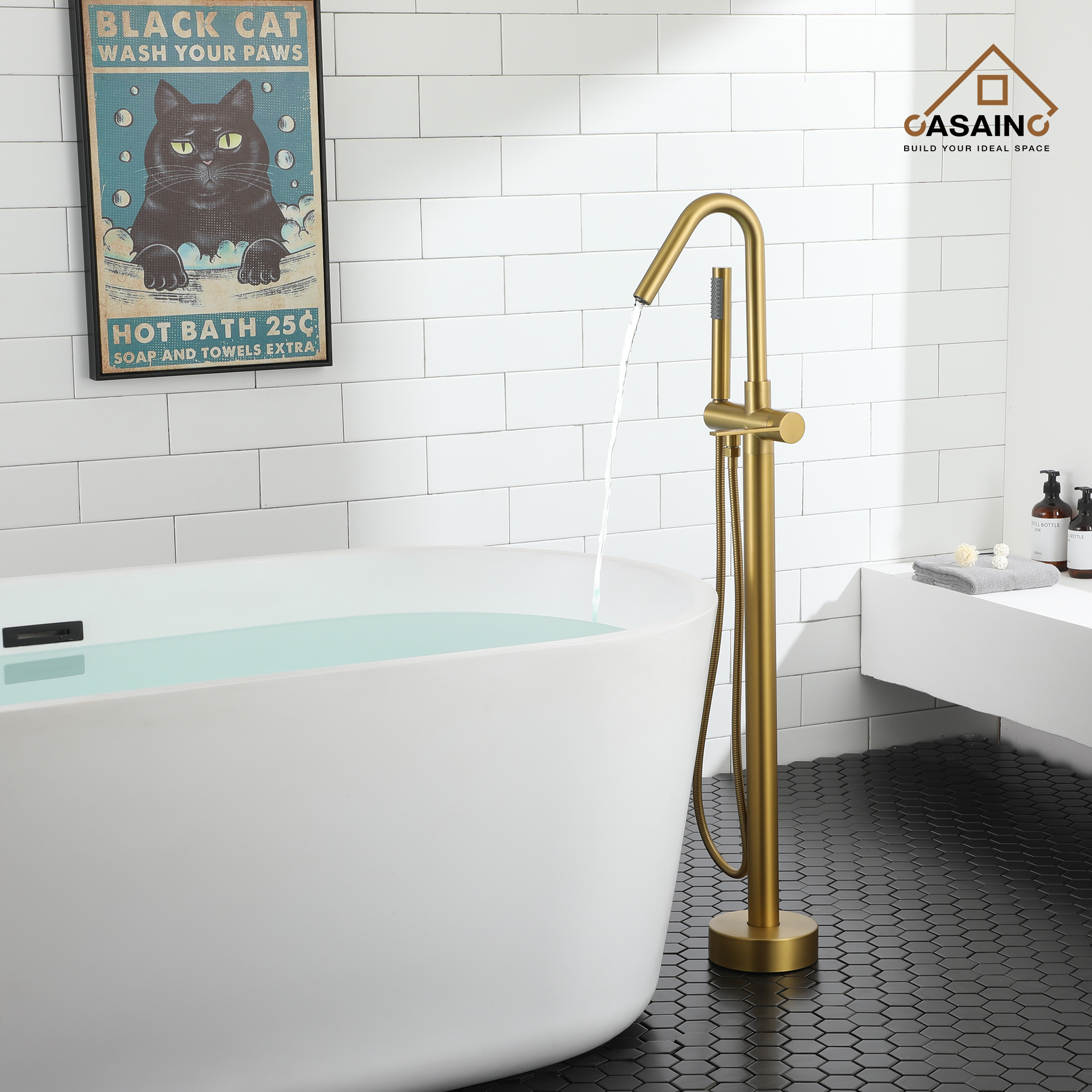 Freestanding Single-Handle Bathtub Faucet with Hand Shower