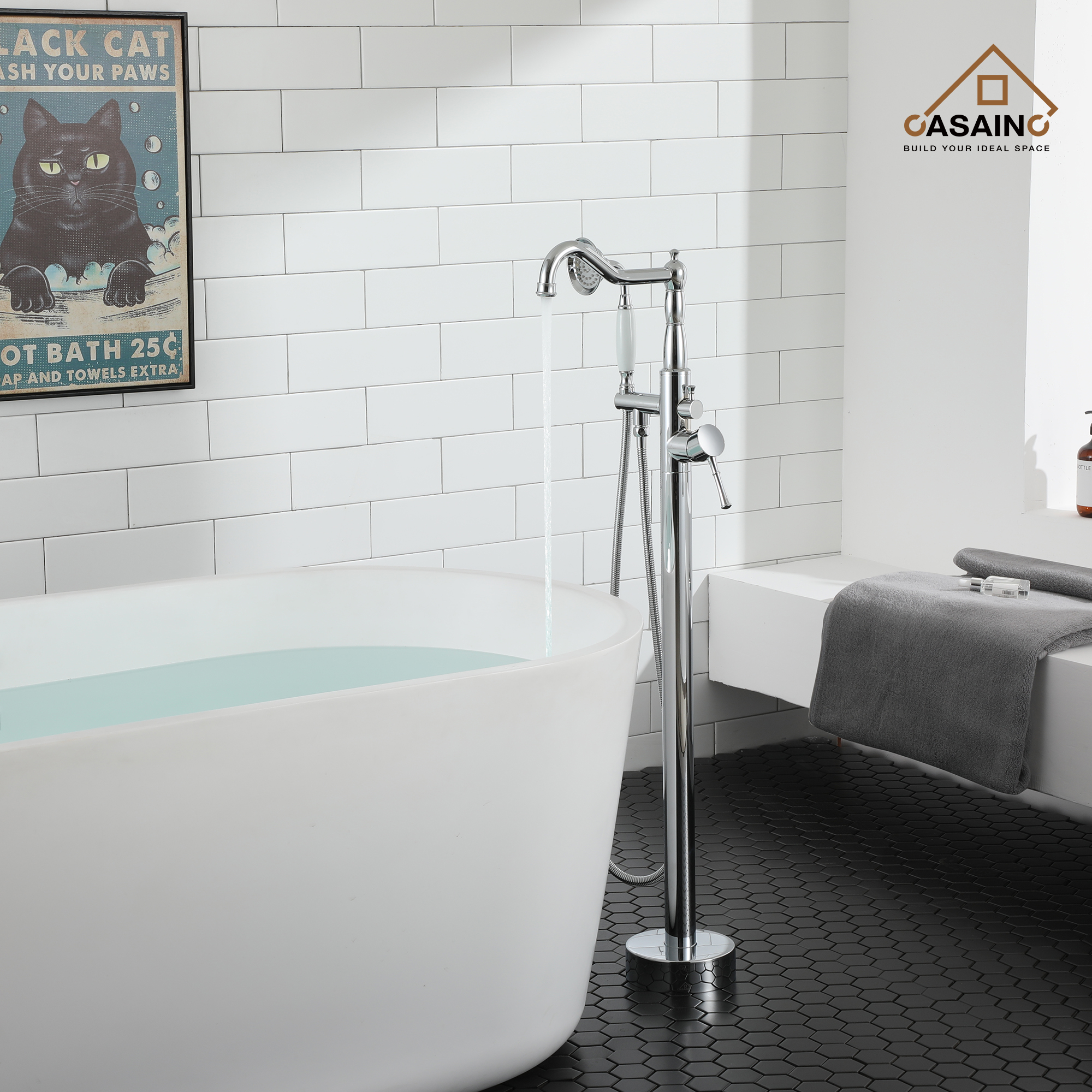 CASAINC Single Handle Classical Freestanding Bathtub Faucet with Hand Shower Hand