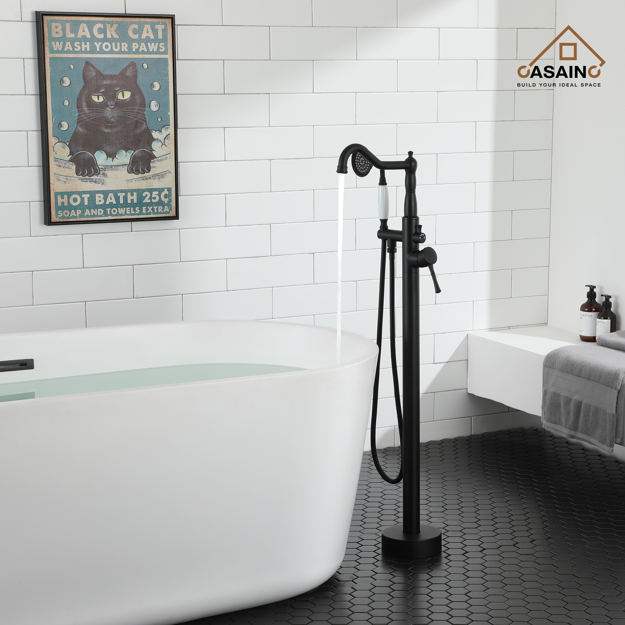 CASAINC Single Handle Classical Freestanding Bathtub Faucet with Hand Shower Hand