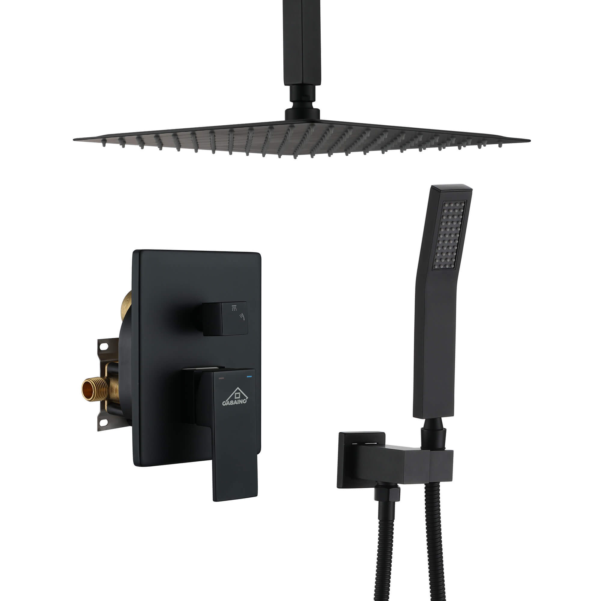 CASAINC Wall-Mounted/Ceiling-Mounted 2-Function Shower System with Handheld Shower in Matte Black