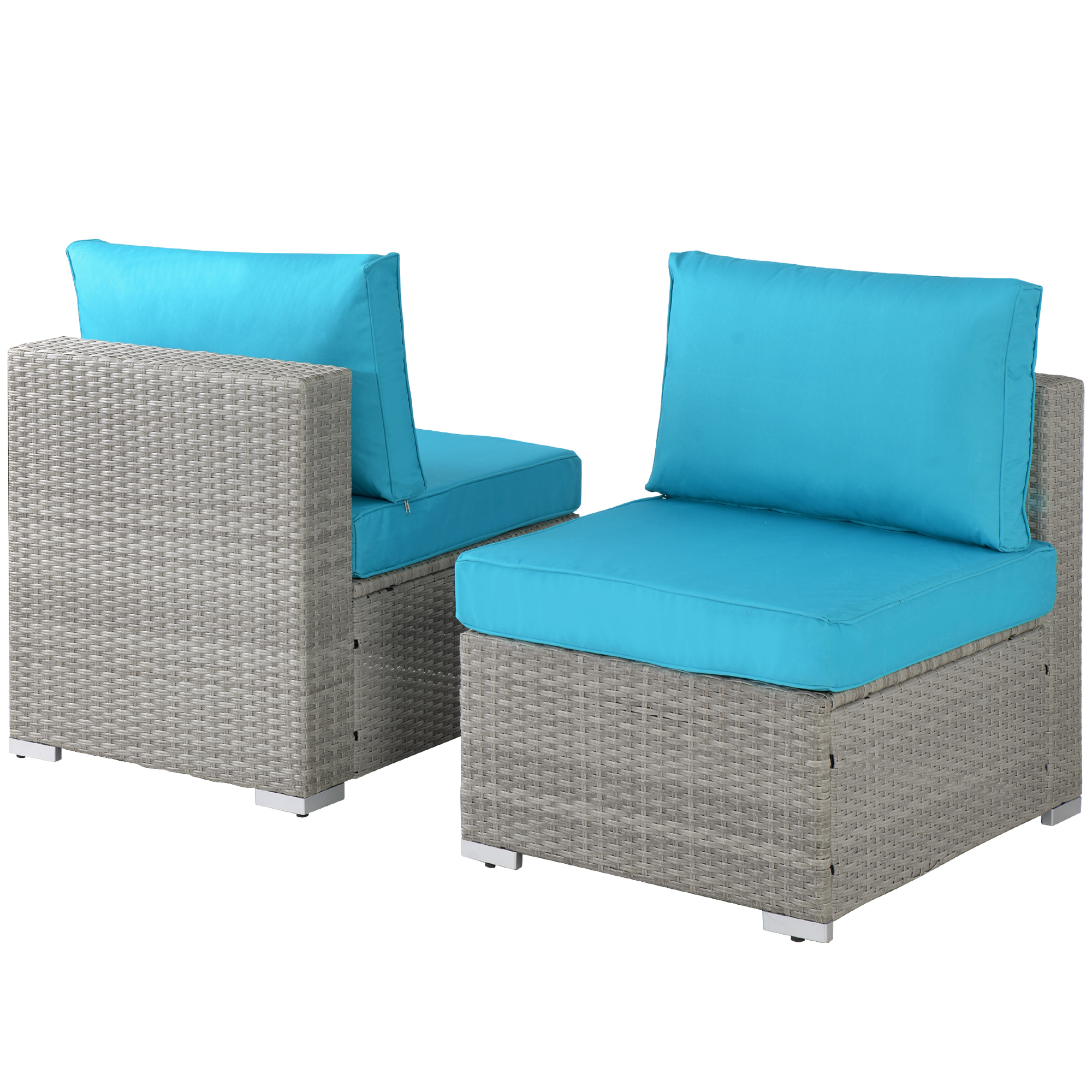 Outdoor Garden Patio Furniture 2-Piece PE Rattan Wicker Sectional Cushioned Sofa Chair with Cushions-CASAINC