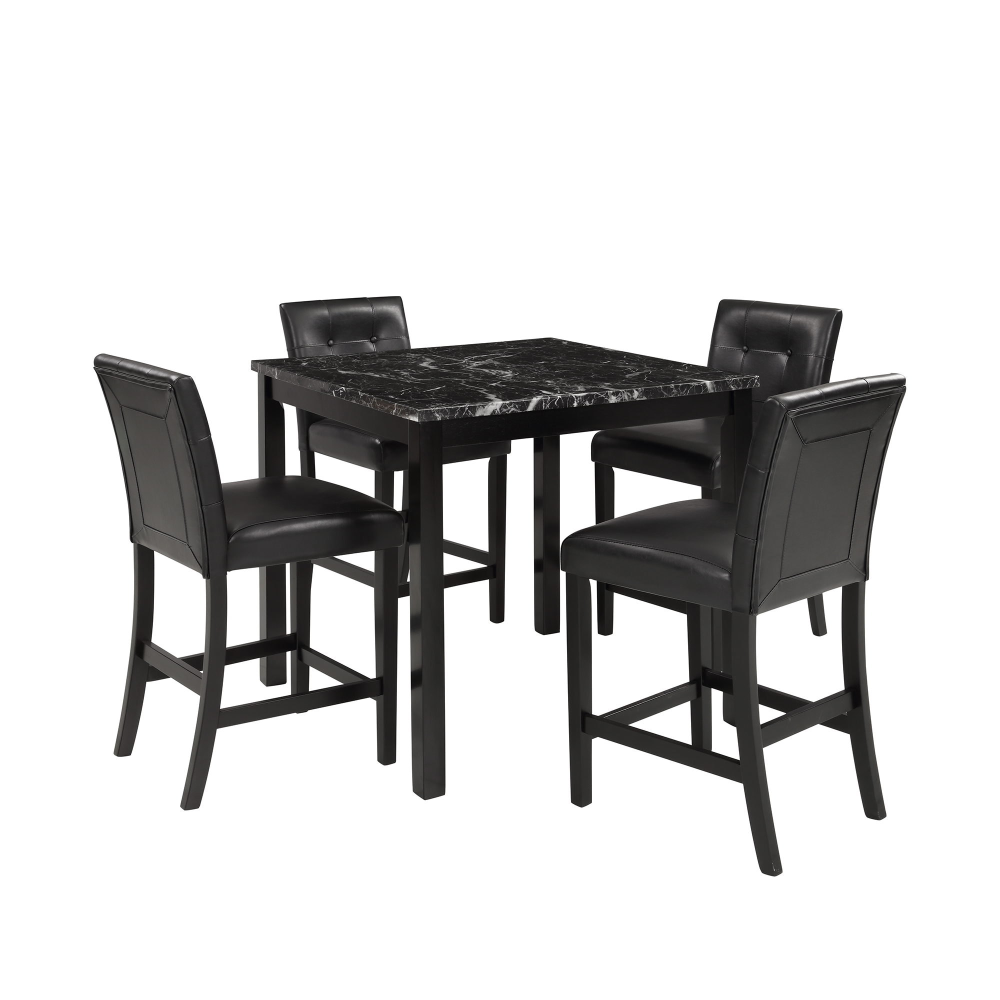  5-Piece Kitchen Table Set Marble Top Counter Height Dining Table Set with 4 Leather-Upholstered Chairs (Black)-CASAINC