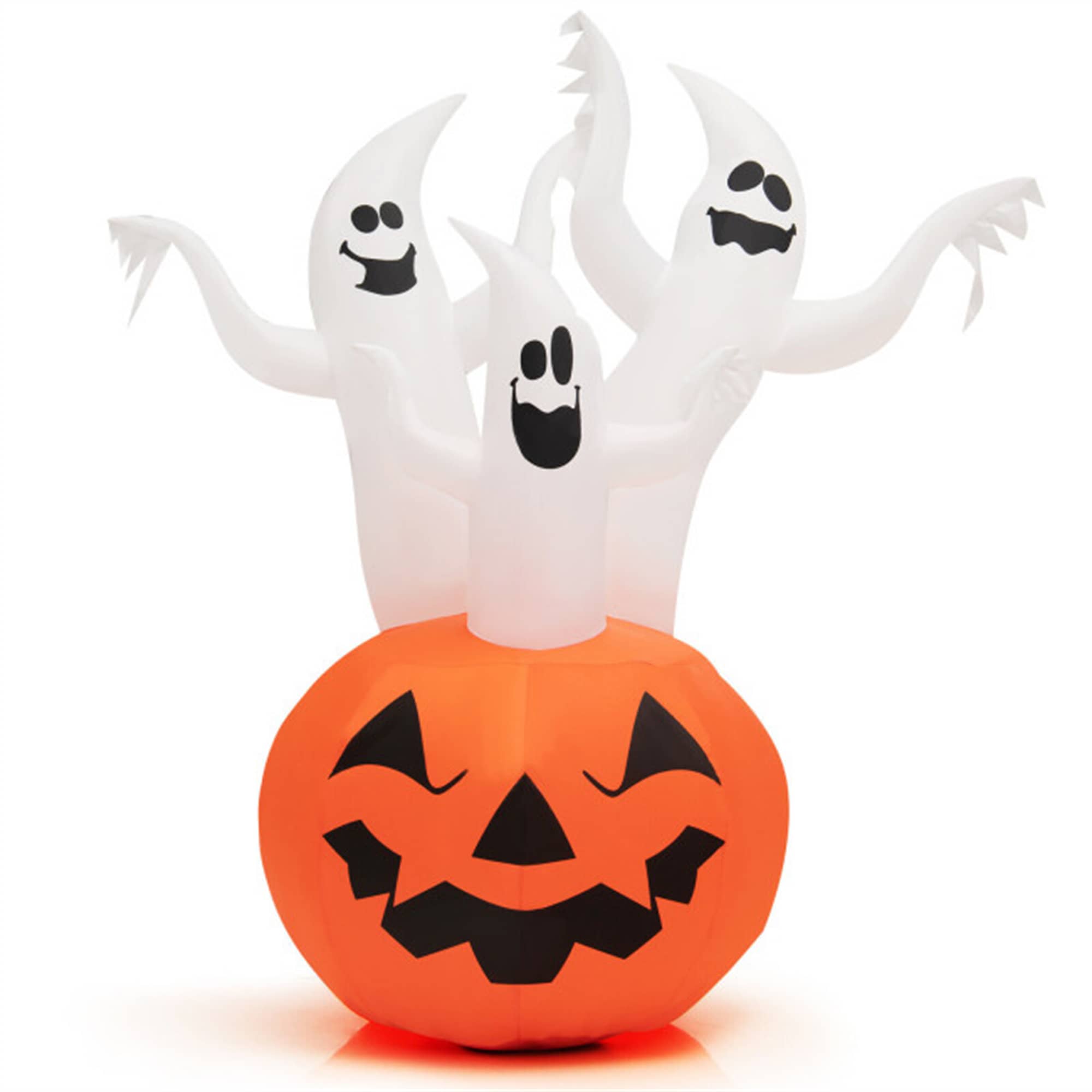 CASAINC 6 Feet Inflatable Halloween Three White Ghosts with Pumpkin Decor and Rotating Lamp
