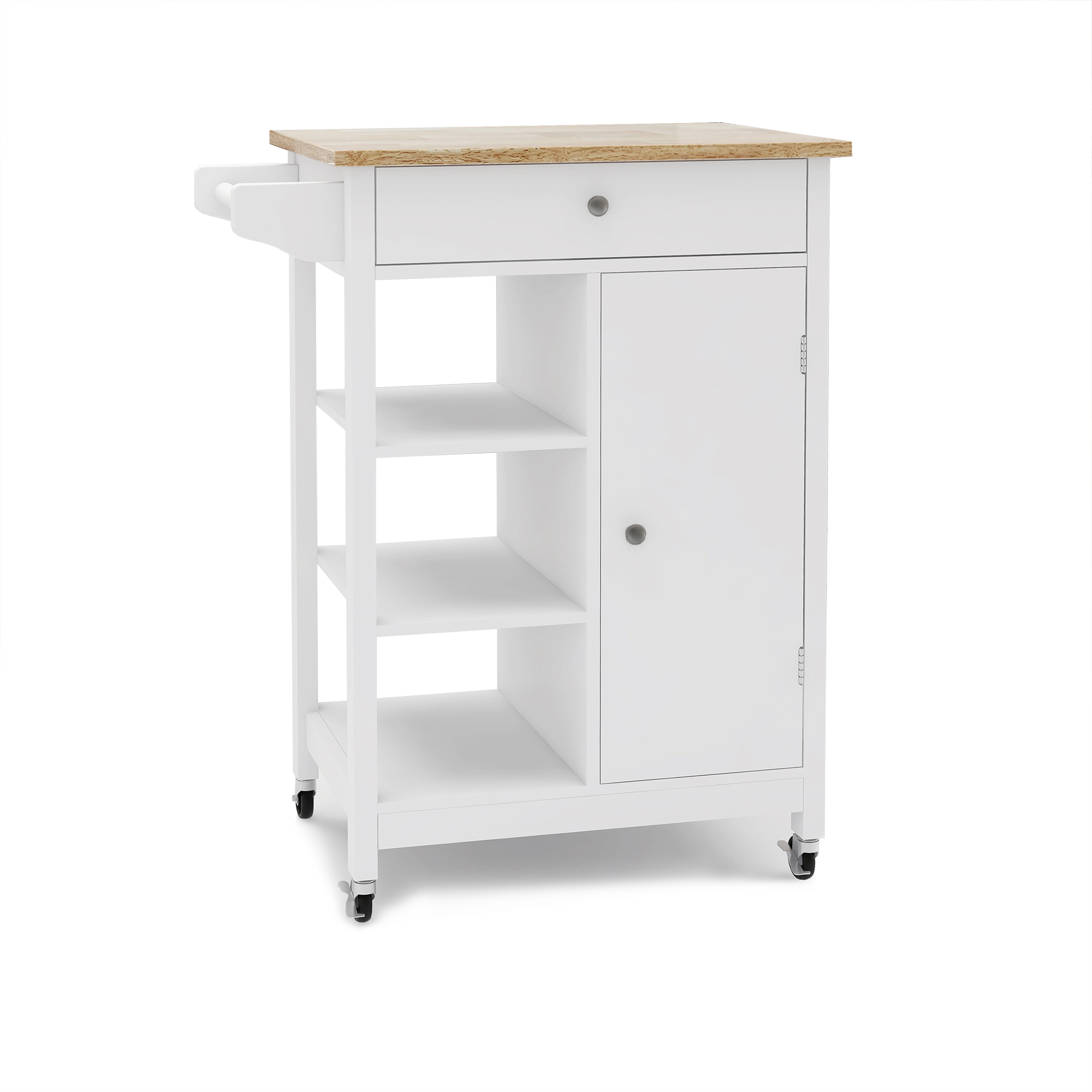 Kitchen island rolling trolley cart with towel rack rubber wood table top-CASAINC