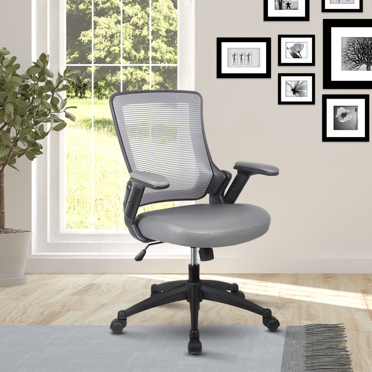 Techni Mobili Mid-Back Mesh Task Office Chair with Height Adjustable Arms, Grey-CASAINC