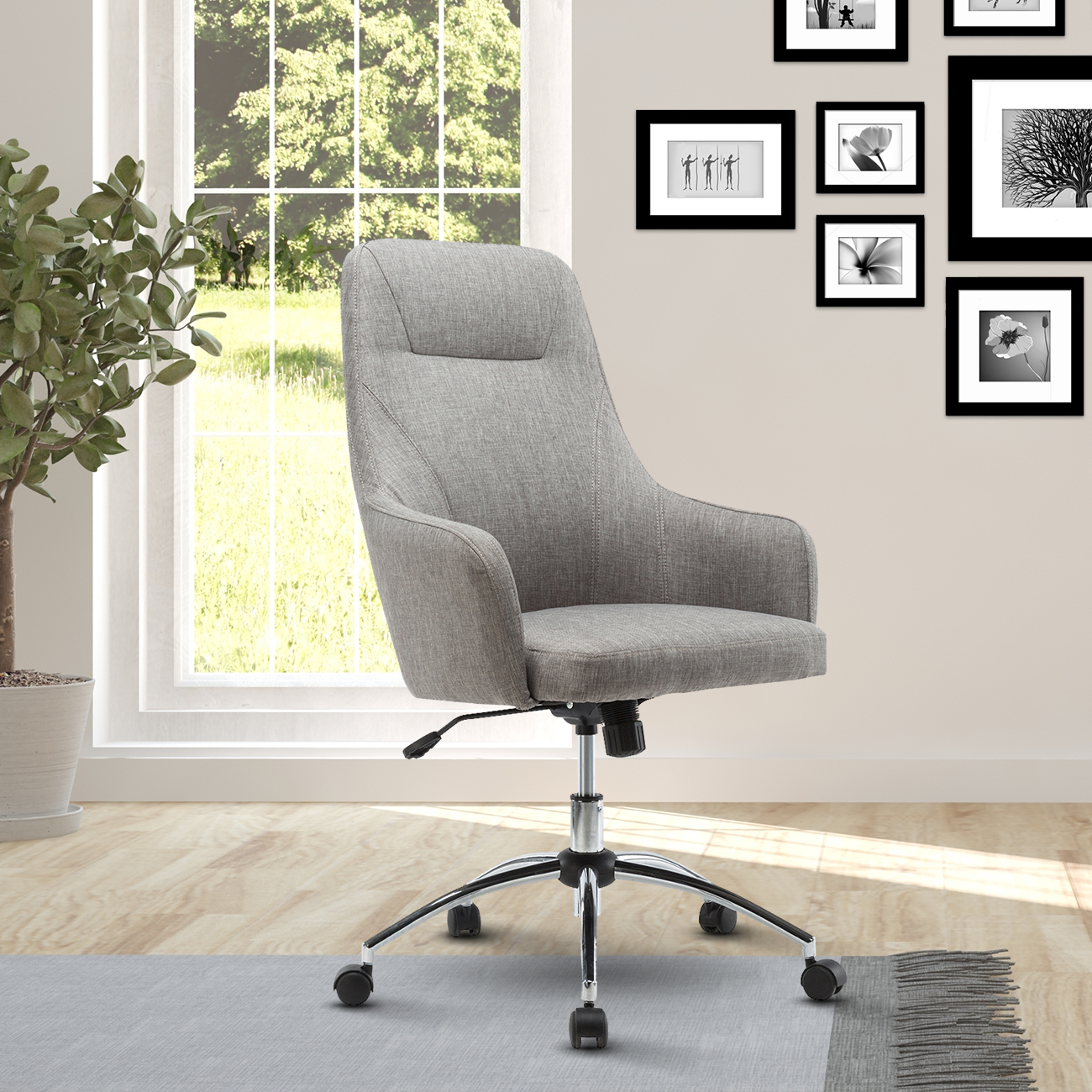 Techni Mobili Comfy Height Adjustable Rolling Office Desk Chair with Wheels-CASAINC