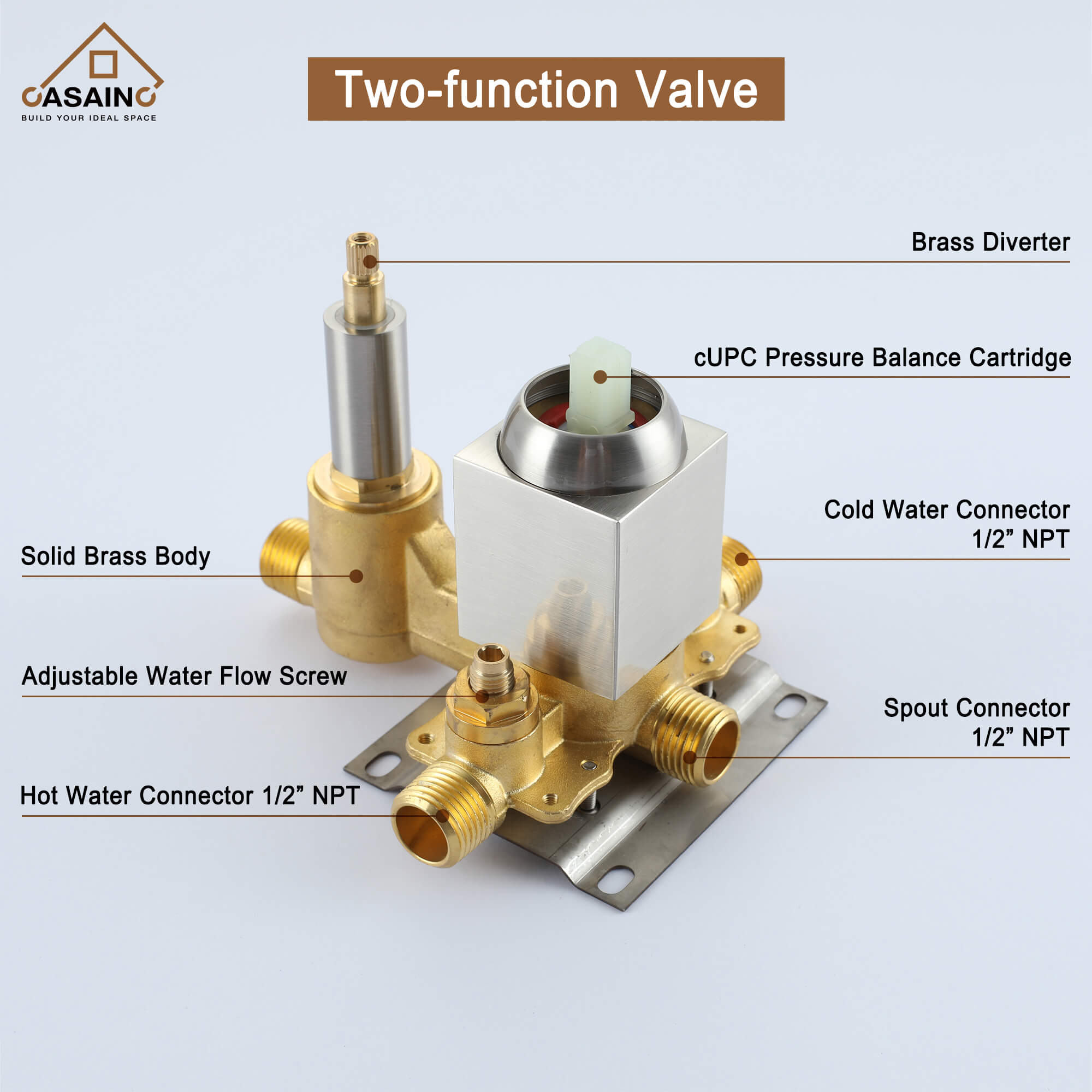 CASAINC 2-Function Shower System with Handheld Shower in Brushed Nickel/Matte Black