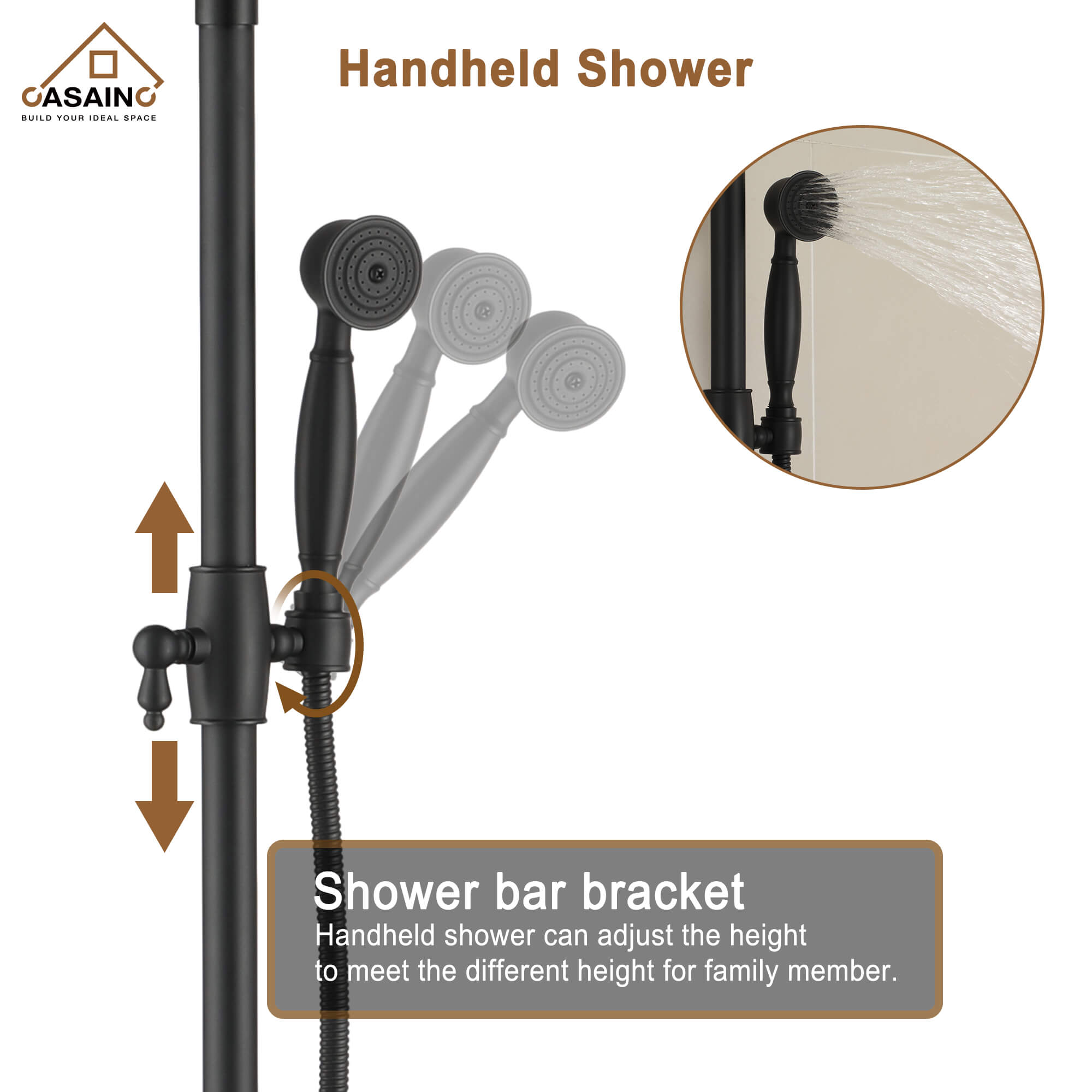 CASAINC Matte Black 10-in Rainfall Built-In Shower System