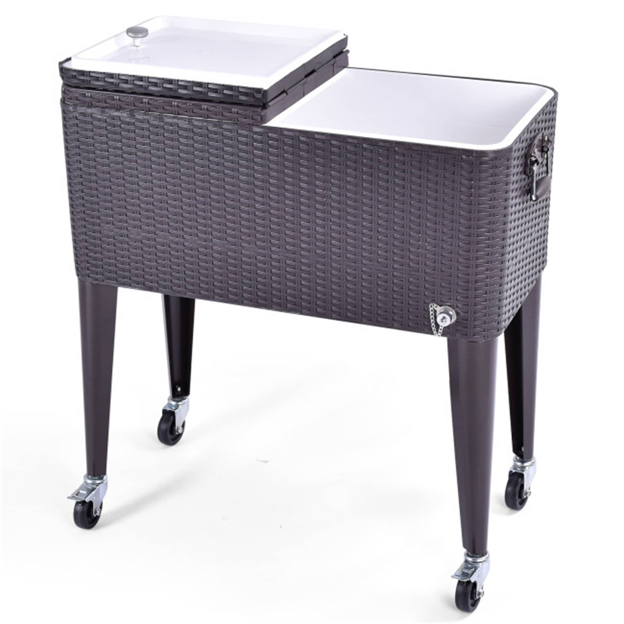 CASAINC 80QT Outdoor Party Portable Rattan Rolling Cooler Cart 