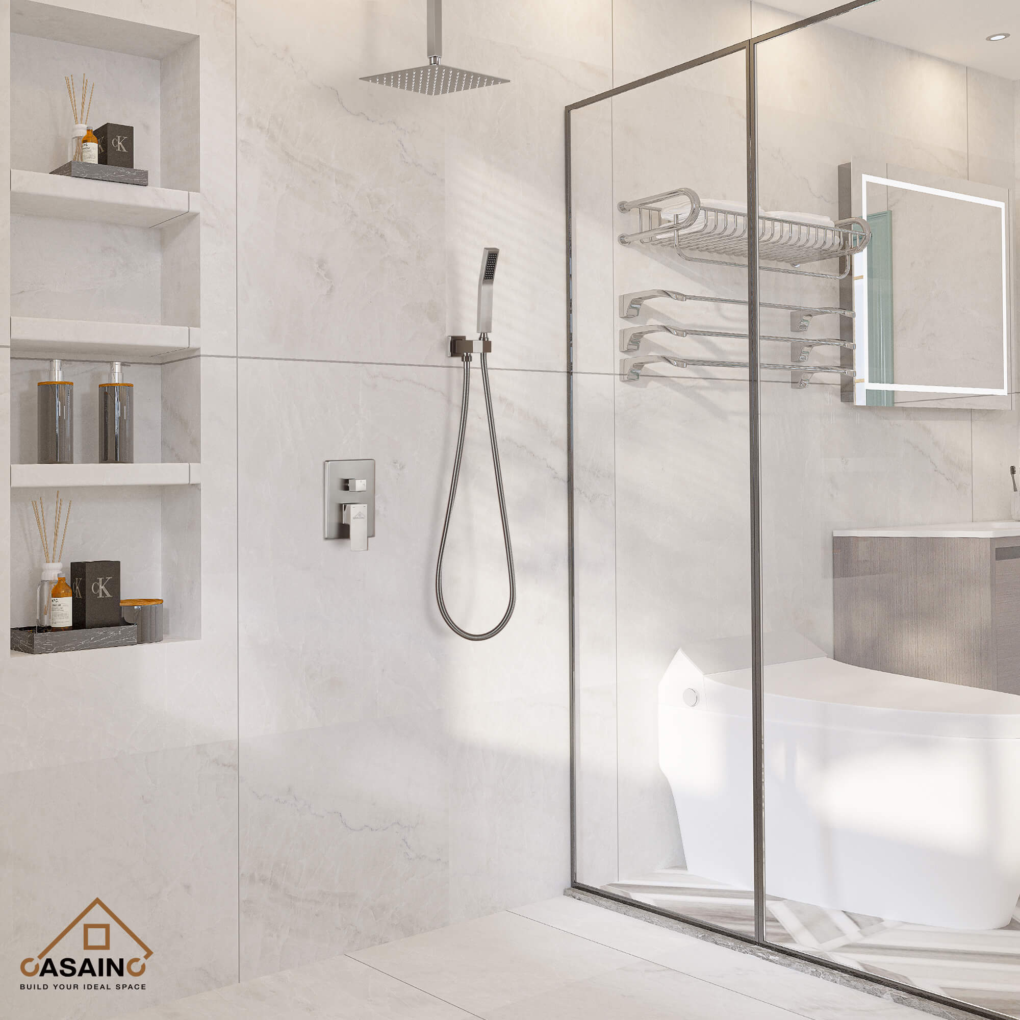 CASAINC 2-Function Shower System with Handheld Shower in Brushed Nickel/Matte Black