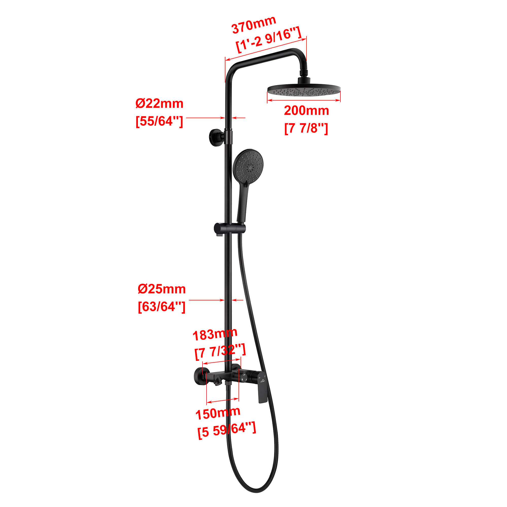 Casainc Matte Black Finish Sliding Shower Bar System