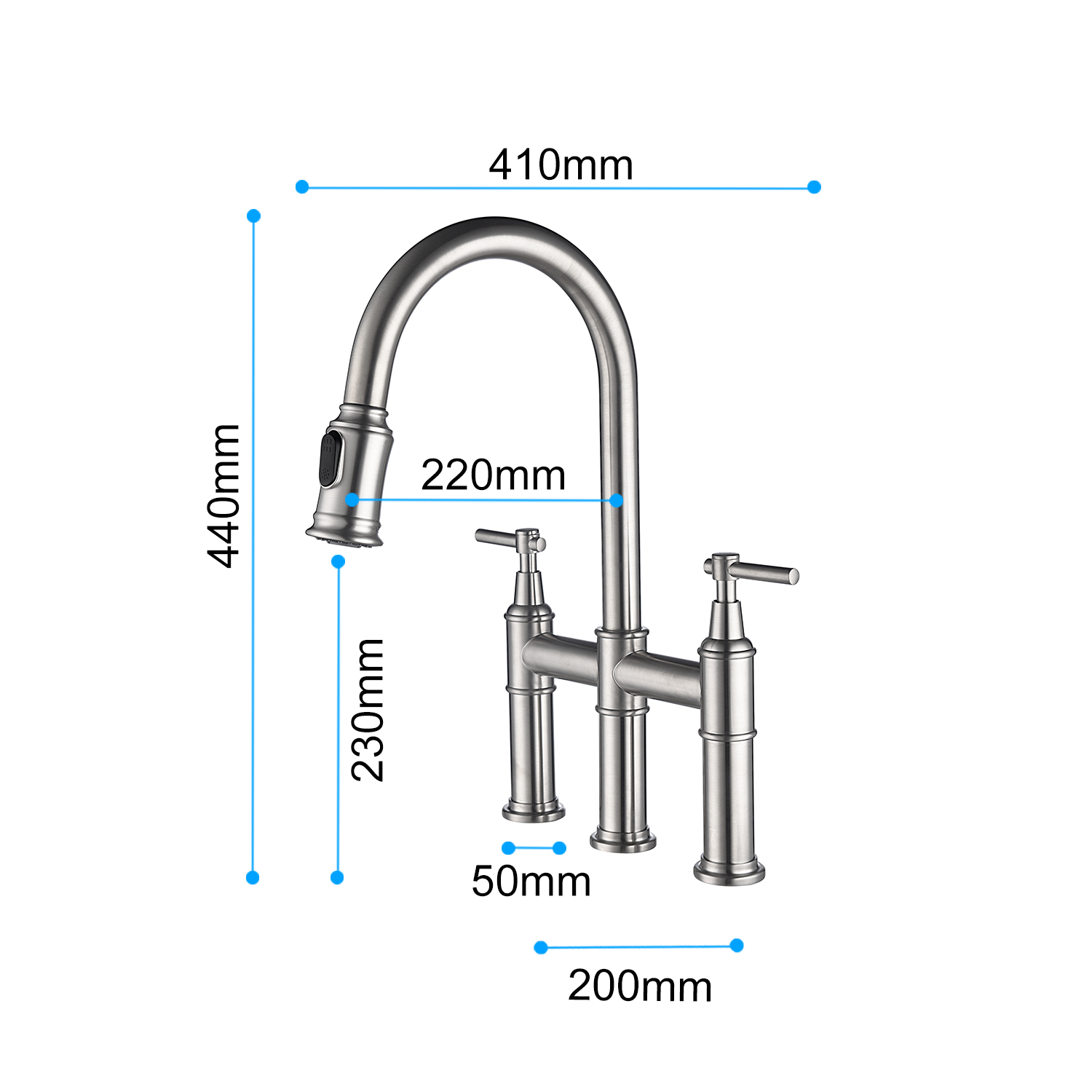 Bridge Kitchen Faucet with Pull-Down Sprayhead in Spot