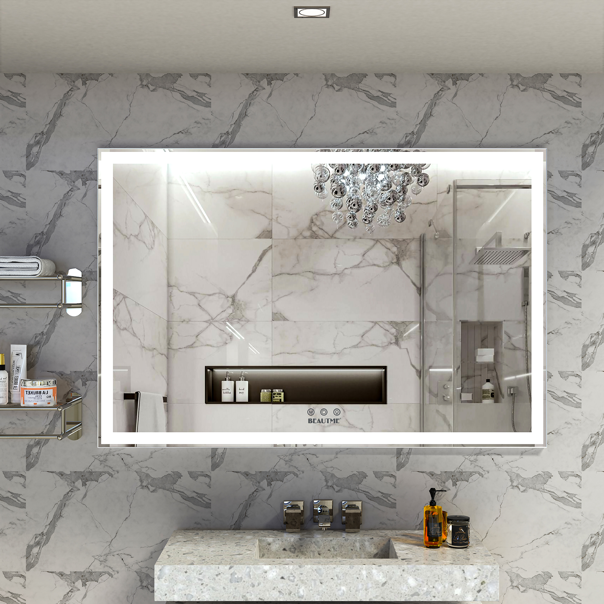 Extra Large Size 60X40 inch LED Bathroom Vanity Mirror Wall Mounted Adjustable White/Warm/Natural Lights Aluminum Frame Bathroom Wall Mirror-CASAINC