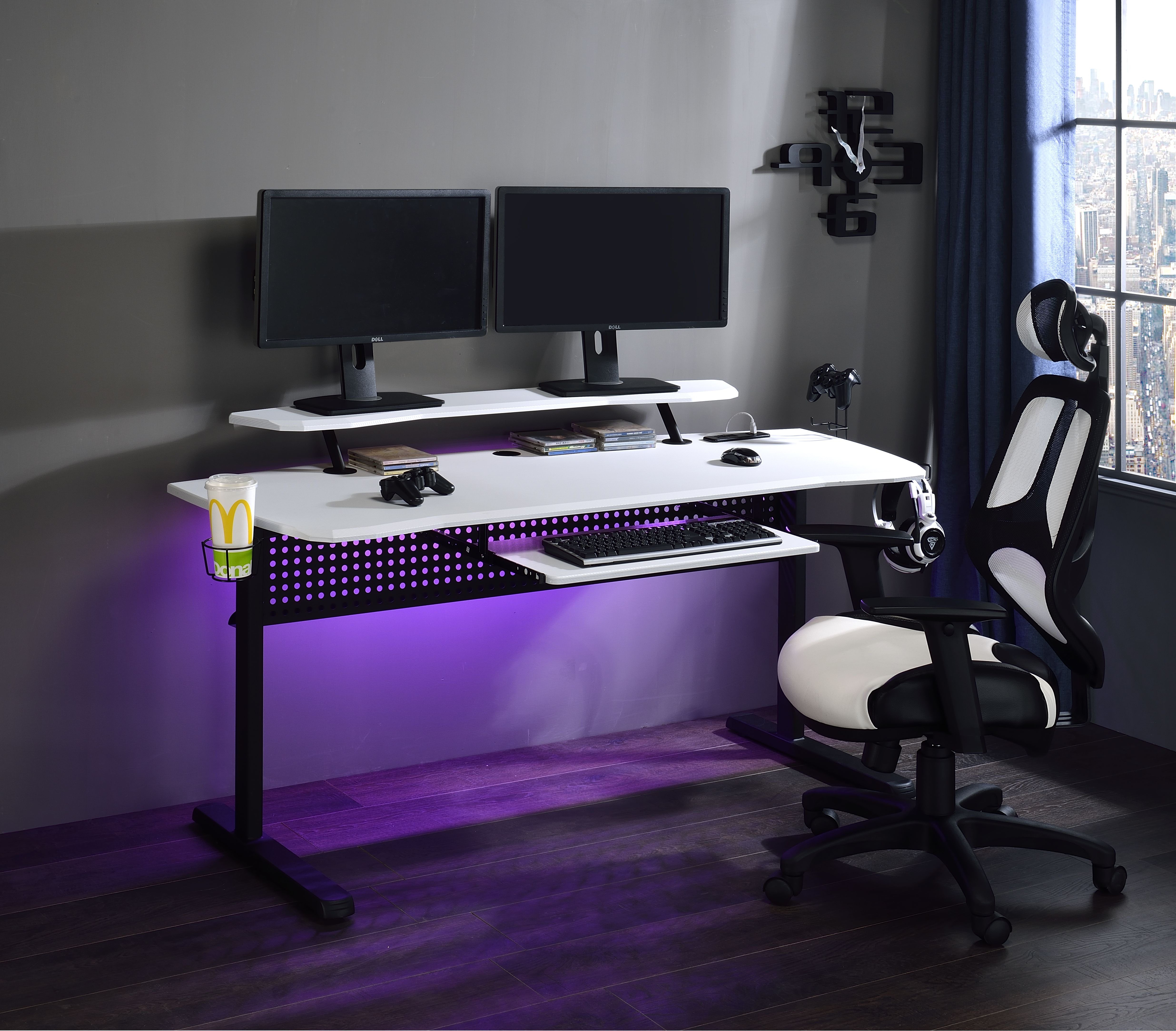 ACME Vildre Gaming Table w/USB Port, Black & White Finish-CASAINC
