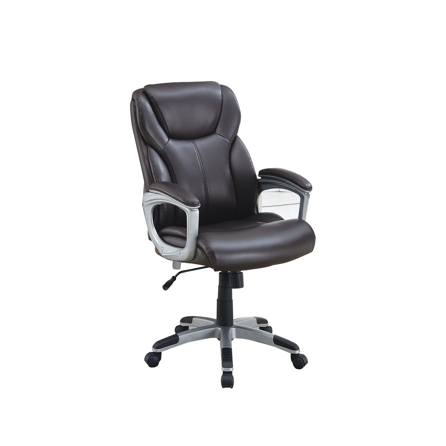 Adjustable Height Office Chair with PU Leather, Brown-CASAINC